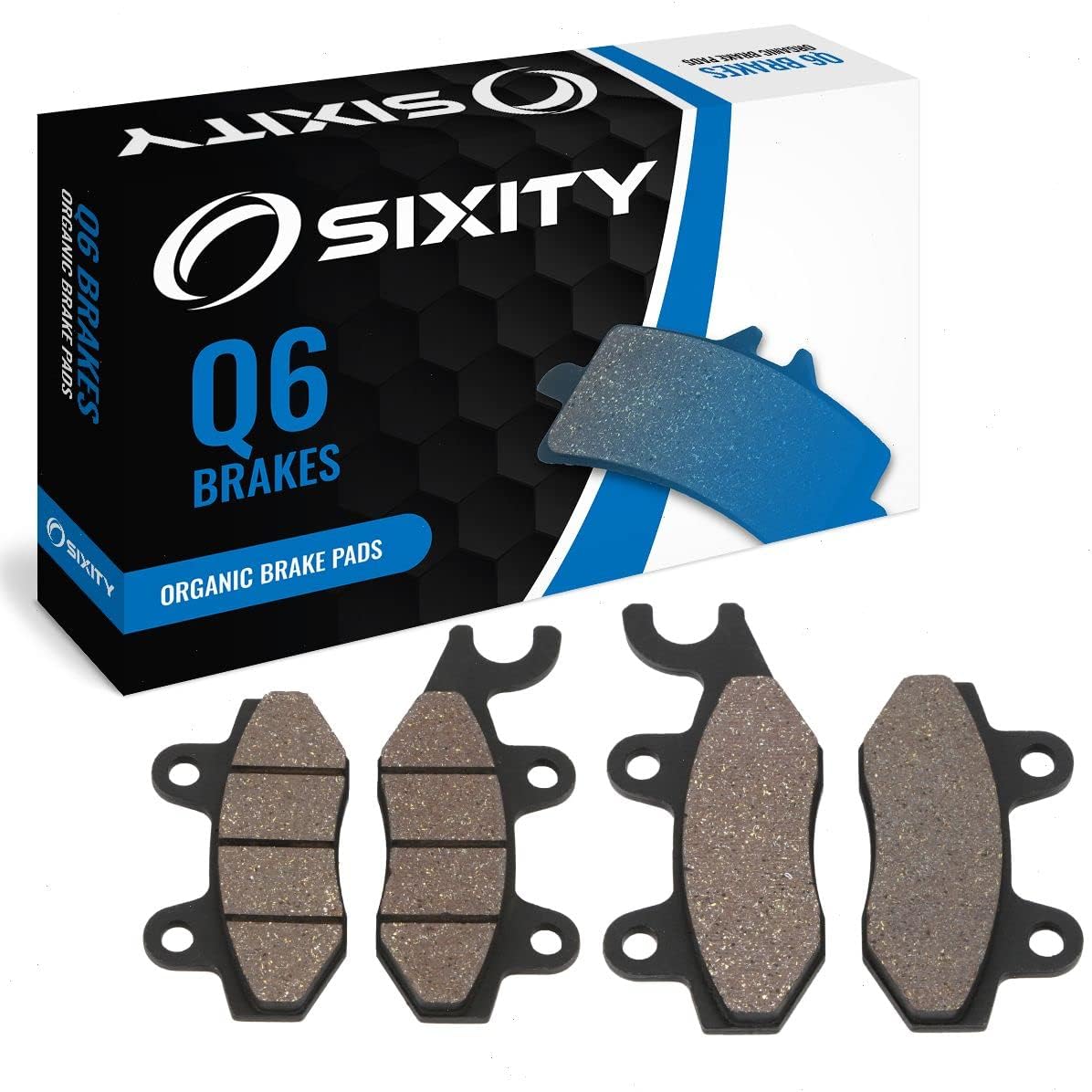 Sixity Q6 Front Organic Brake Pads compatible with Yamaha YXR66F Rhino 660 Exploring Edition 2006-2007 Complete Set