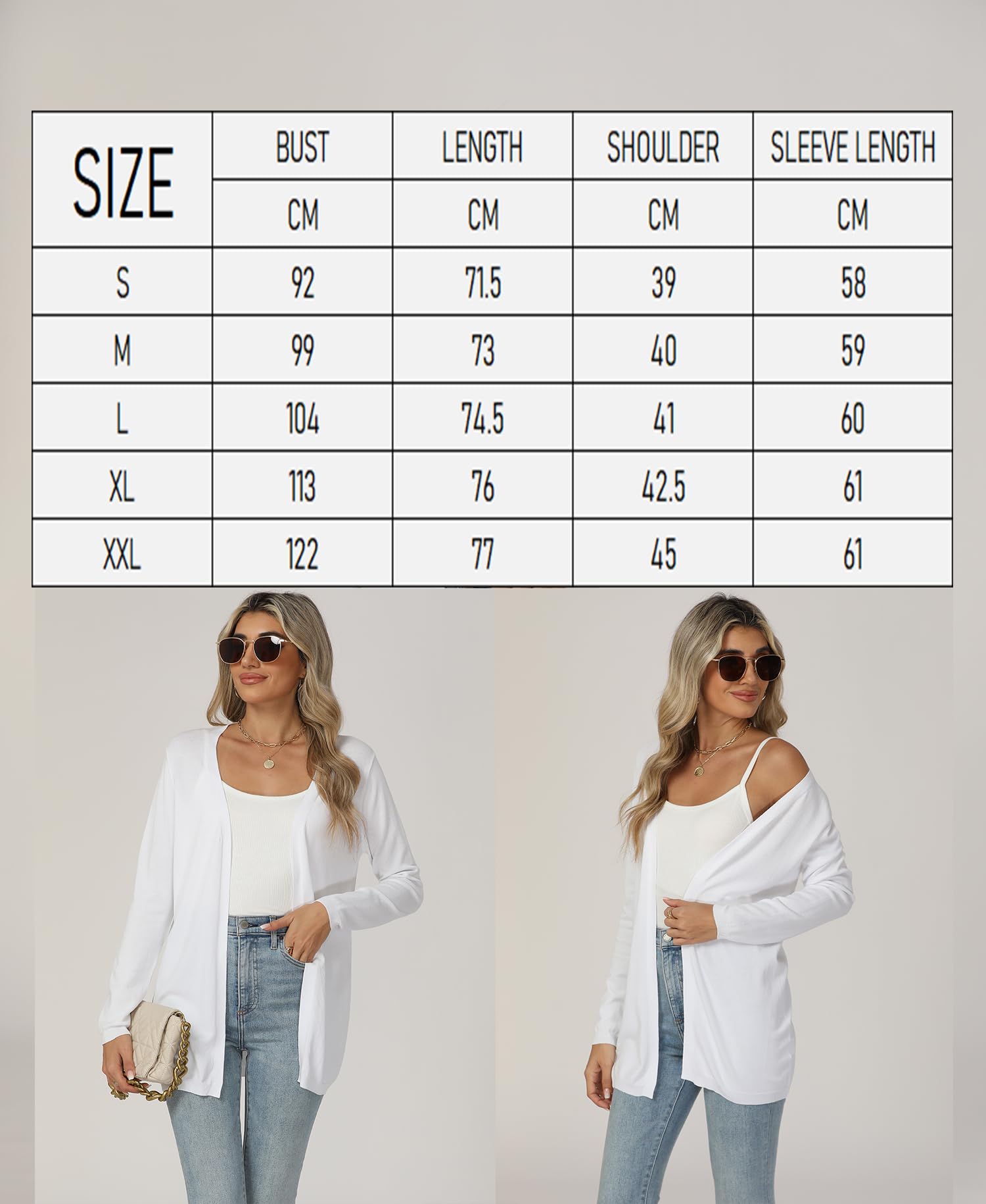 Cardigan Donna Maglia Maniche Lunghe Elegante Lungo Leggero Aperto Giacca Tinta Unita Estivo Primavera