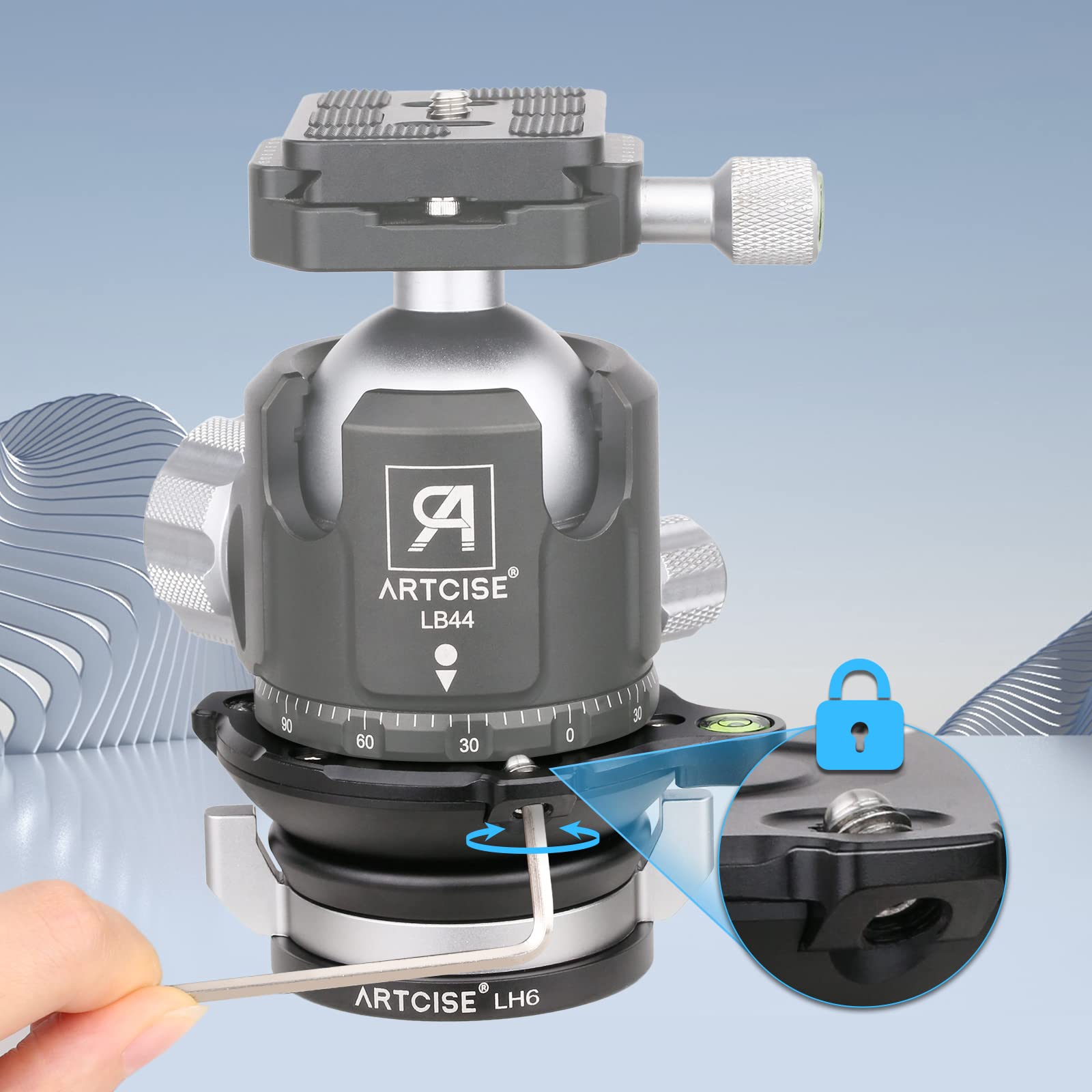 ARTCISE LH6 base di livellamento, manopola di bloccaggio ergonomica +/-15° inclinazione orizzontale regolazione testa del treppiede per Canon Nikon Sony fotocamera DSLR, carico massimo 20kg