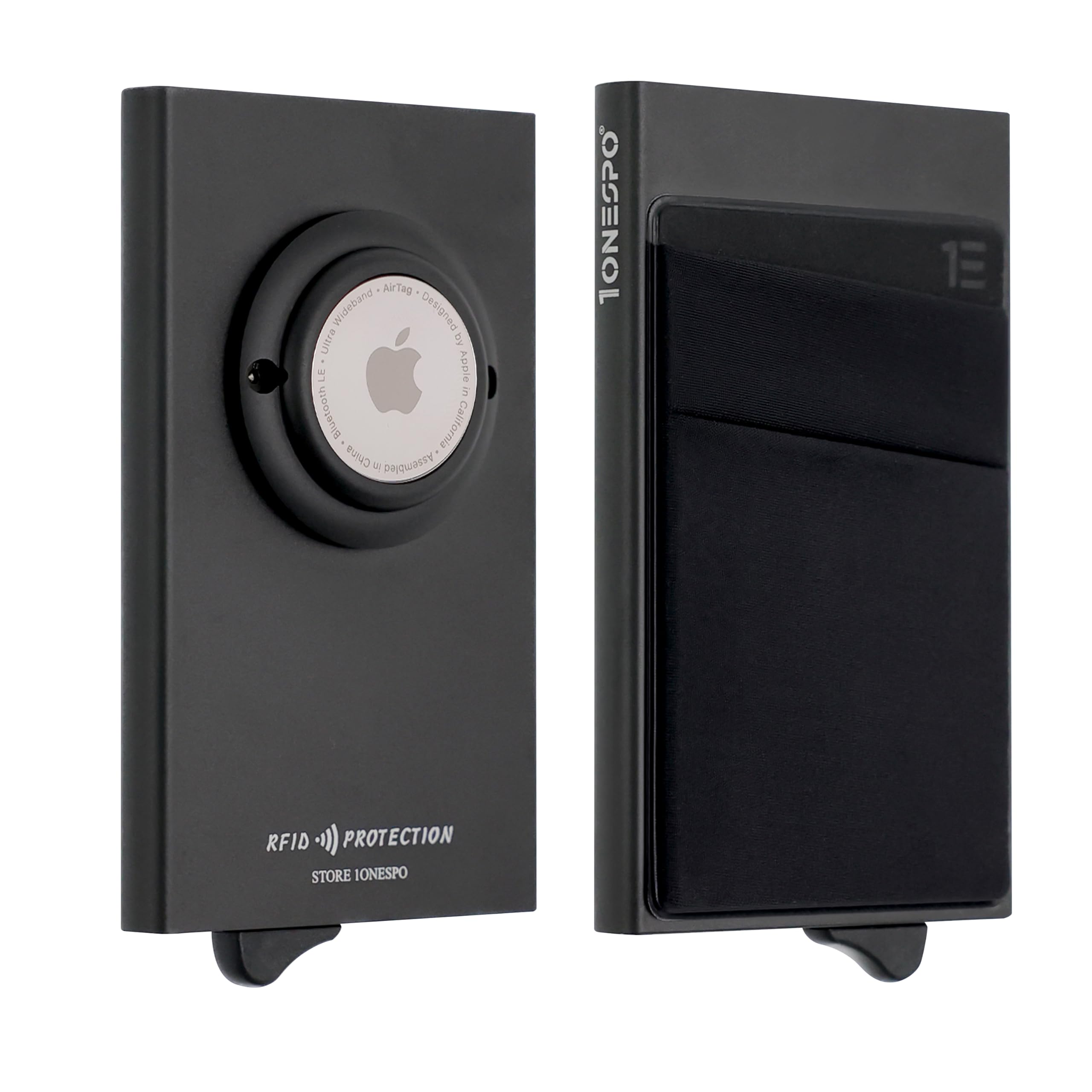 1onespo ULTRASLIM Porta carte di credito uomo - Portafoglio Airtag- Porta tessere e documenti - Portacarte protezione RFID, Nero