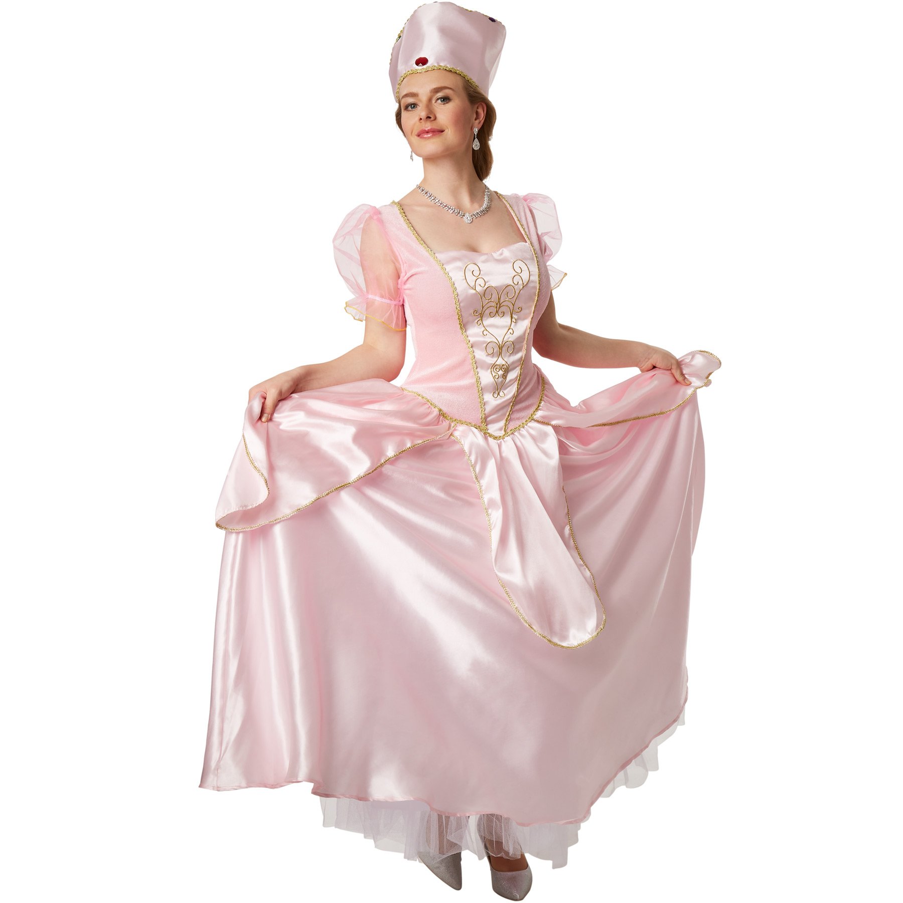 dressforfun Costume de princesse Belle au bois dormant | Look soyeux avec couronne ornée de pierres précieuses | Taille 
