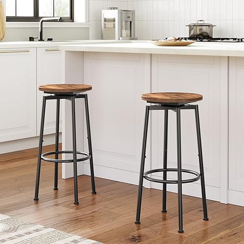 Miniatura 5 de HOOBRO Taburetes de bar, taburetes de bar giratorios juego de 2, sillas de bar redondas de 24.9 pulgadas, sillas de desayuno modernas sin espalda,