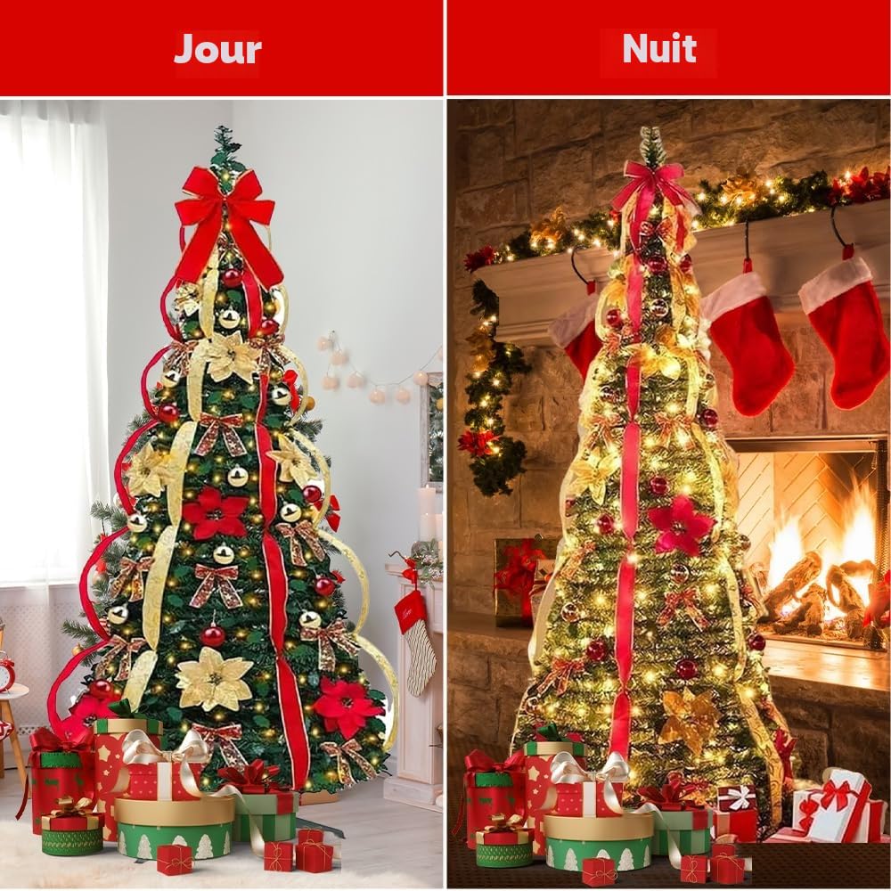 1.8/1.5M Sapin de Noel, Sapin Noel Artificiel, Sapin de Noel Lumineux LED, Premium Arbre de Noël Artificiel - Sapin Artificiel avec Support en métal (A-1.2M)