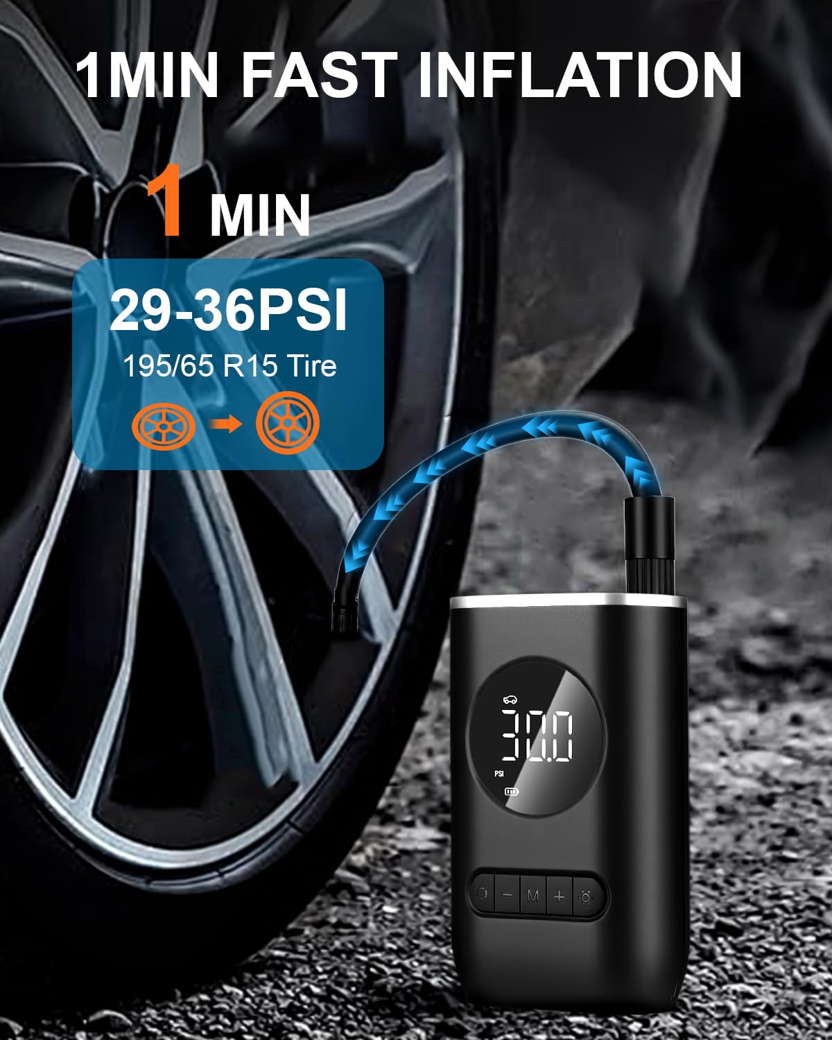 Przenośny Kompresor Powietrza, 150PSI mini przenośny kompresor samochodowy, elektryczna pompa rowerowa z światłem LED i automatycznym zatrzymaniem do samochodu, motocykla, roweru, piłki