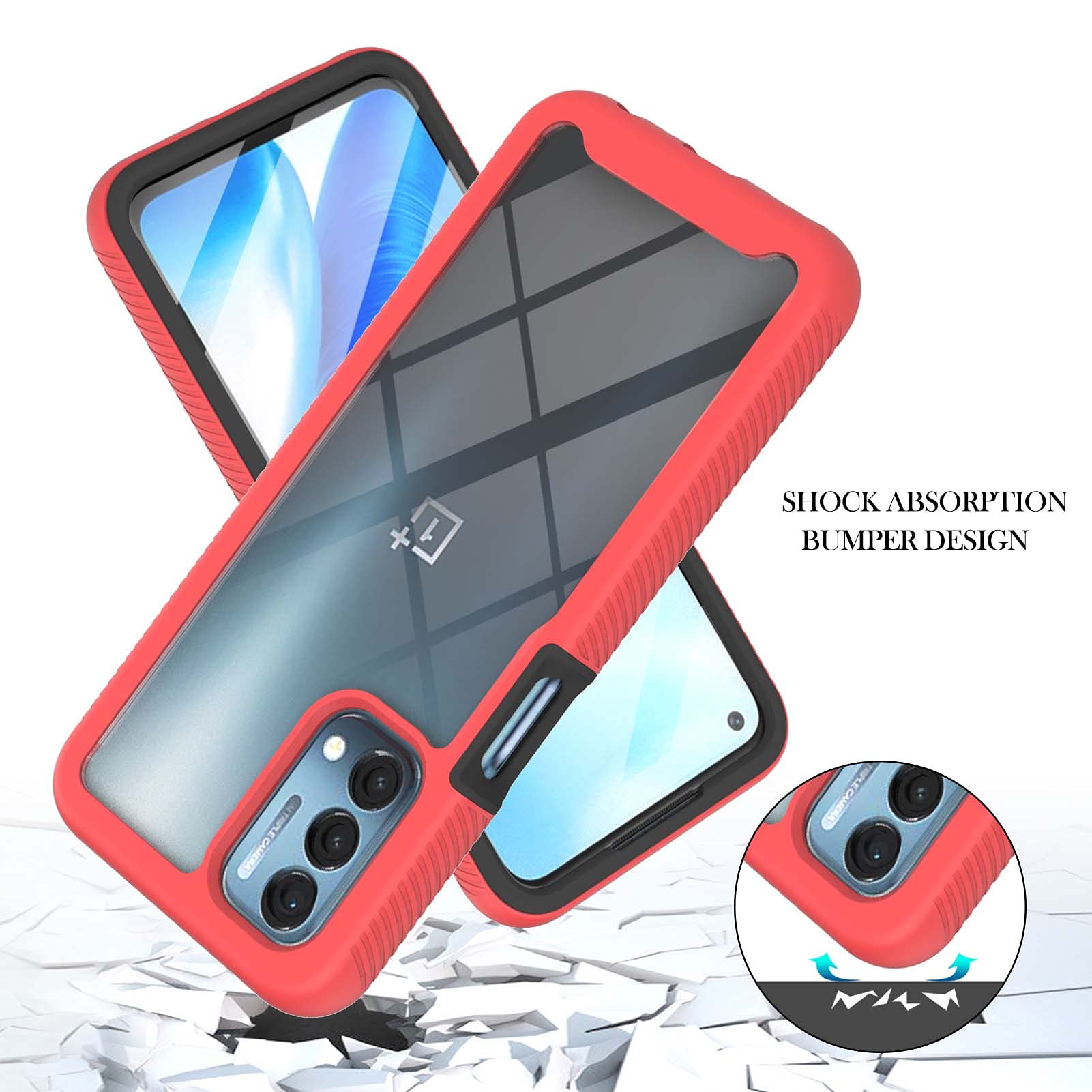 ESTH® Custodia per Oppo A74 5G | A54 5G con 360° Rotante Staffa, [Compatibile con Supporto Magnetico per Auto], Cover Paraurti PC + TPU, Rosso