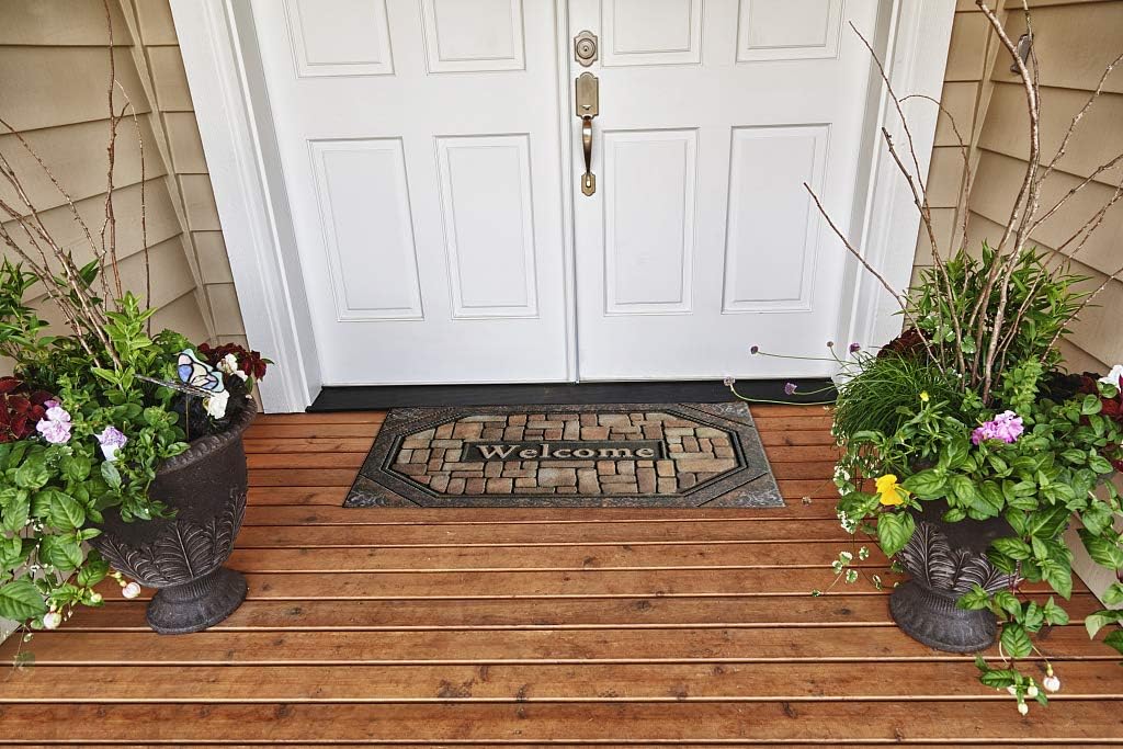Front Door Mat Entrance Rug Floor Mats, Waterproof Floor Mat Shoes Scraper Doormat, 18''x30'' Patio Rug Dirt Debris Mud Trapper Outdoor Welcome Door Mat Carpet (Welcome)