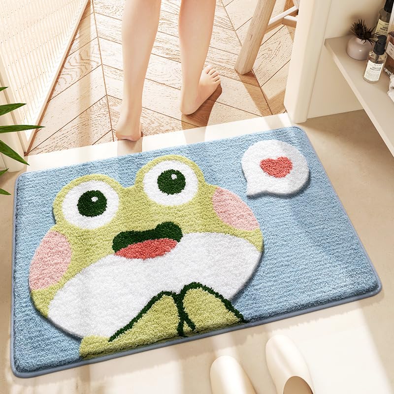 Ankah Bath Mat Cute Shower Rug, Luxury Shaggy High Absorbent and Anti Slip, Machine Washable Fit for Bathtub, Shower and Bath Room, 17.71"x 25.59", Loving Frog Loving Frog 1'6" x 2'2" (Rectangular)