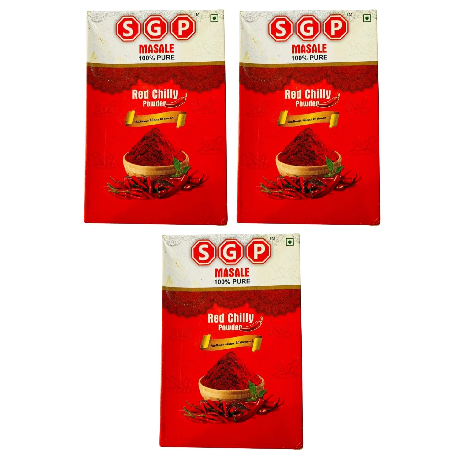 S G P Red Chilli Powder - Authentic Mirchi Powder for Indian Cuisine - Enhances Flavor and Heat in Curries, Stir-Fries, and Seasonings - 100g |Pack of 3|