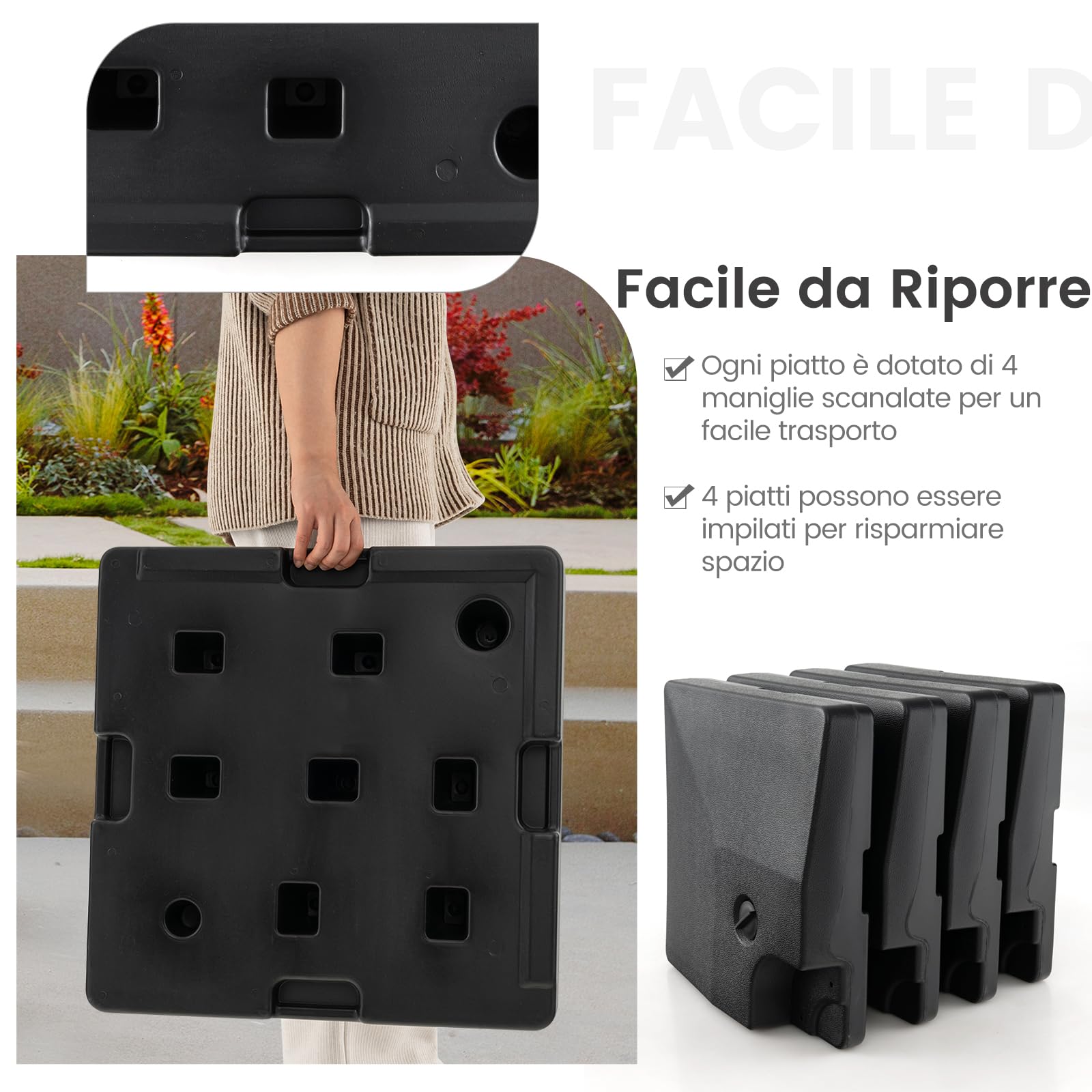 COSTWAY Base Ombrellone Riempibile a 4 Blocchi da 20 Litri, Base per Ombrellone Decentrato con Blocchi Riempibili di Acqua/Sabbia, Pesi per Ombrellone da Giardino Terrazzo Bordo Piscina, Fino 128 kg