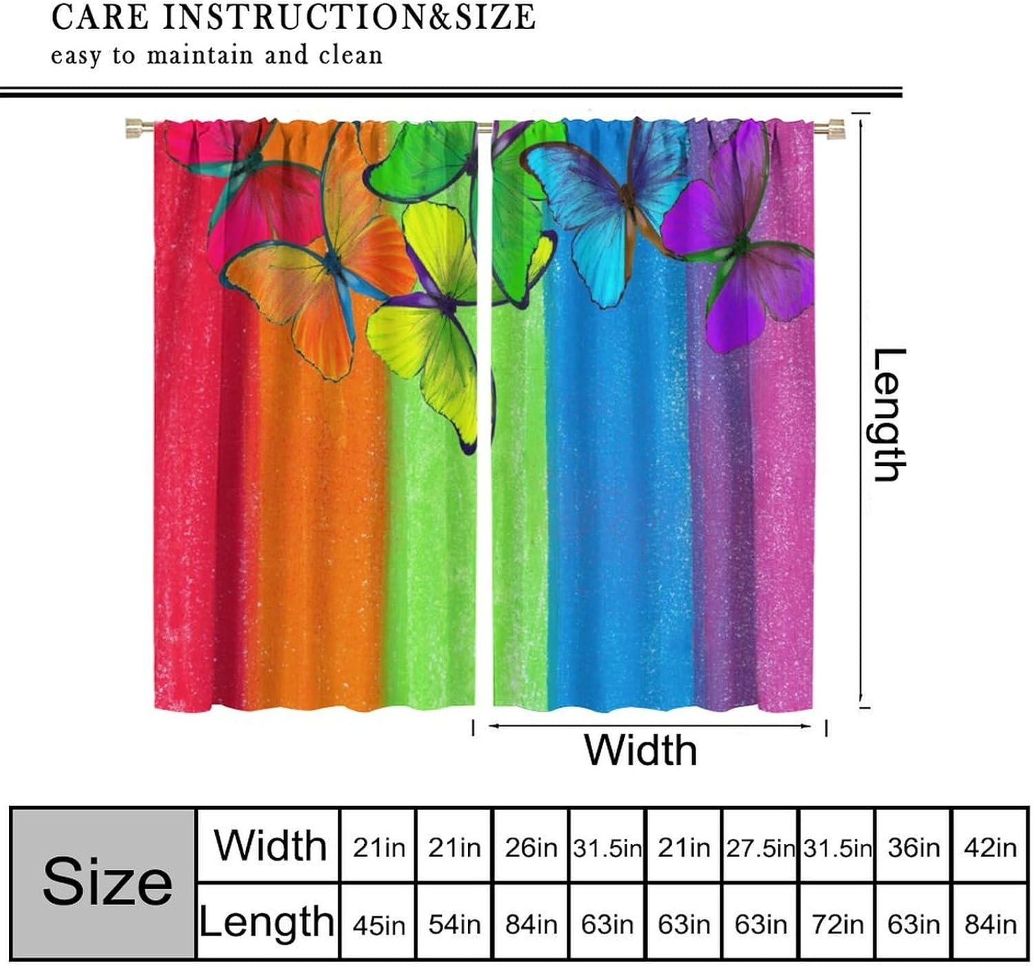 Butterfly Blackout Curtains,Fantasy Dream Butterfly Rainbow Curtains for Girls Bedroom Living Room,Window Drapes Set 2 Panels,42x45 Inches