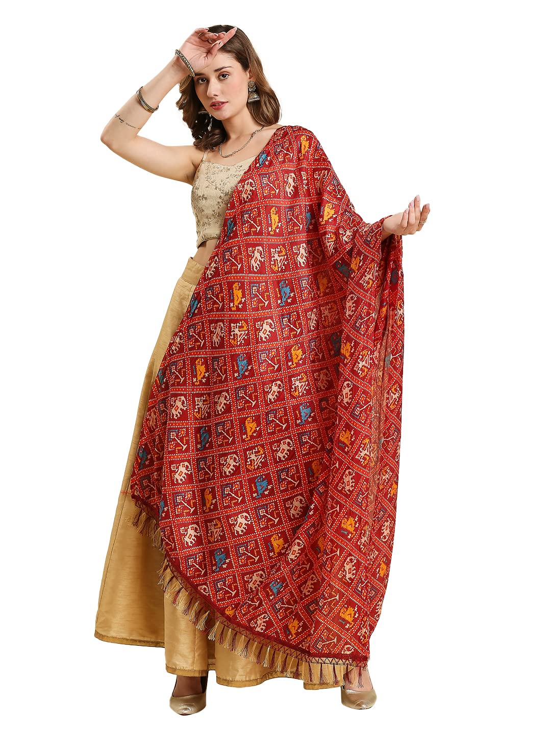 dupatta bazaar Women's Patola Maroon Crushed Art Silk Dupatta, free size-picture-36