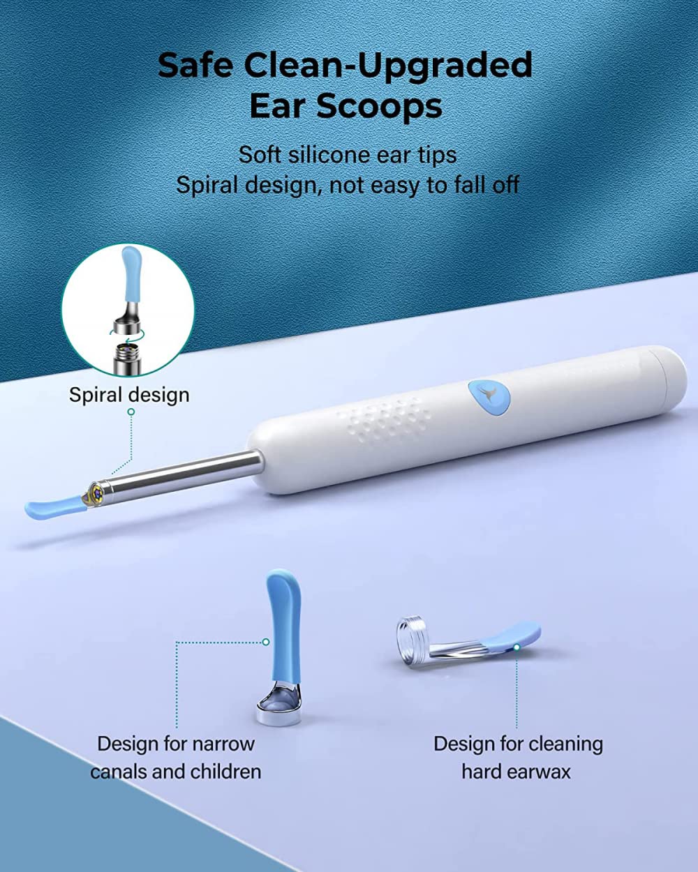 SELET Herramienta de Cera de oído con otoscopio 1080P, de oídos con 2 cucharas de Silicona, cámara de oído con 6 Luces LED para Limpieza de oídos, Compatible con iOS, Andriod, Negro/Blanco-Black