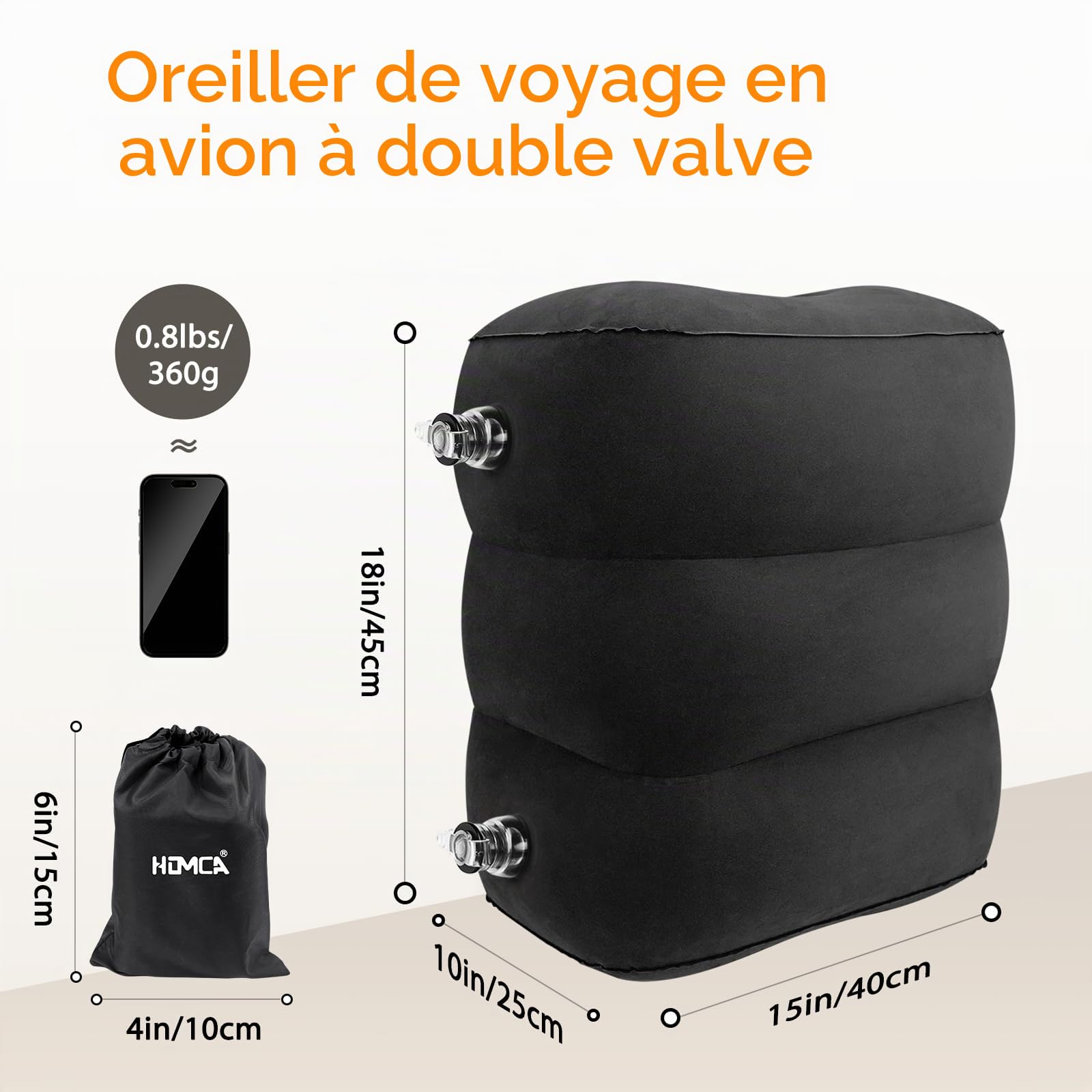 HOMCA Repose Pieds Gonflable à Hauteur Réglable, Paquet de 2, Noir | Repose-pieds Portable pour Voyager en Voiture, Train et Avion, Repose-Pied Coussin pour Les Enfants de Repos