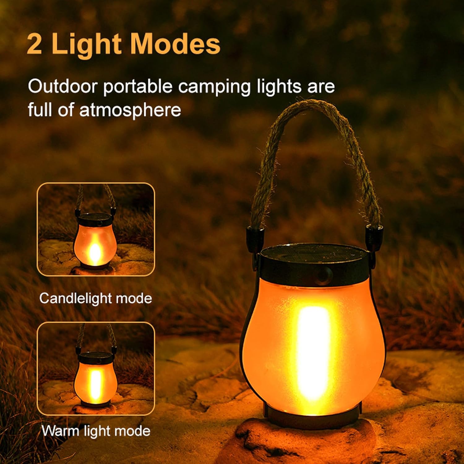 Solar Lantern,Hanging Solar Lights with Warm Light,Hemp Rope Lamp Rainproof Decorate for Outdoor Garden Pathway Yard Table Porch, 400mAh Li Battery