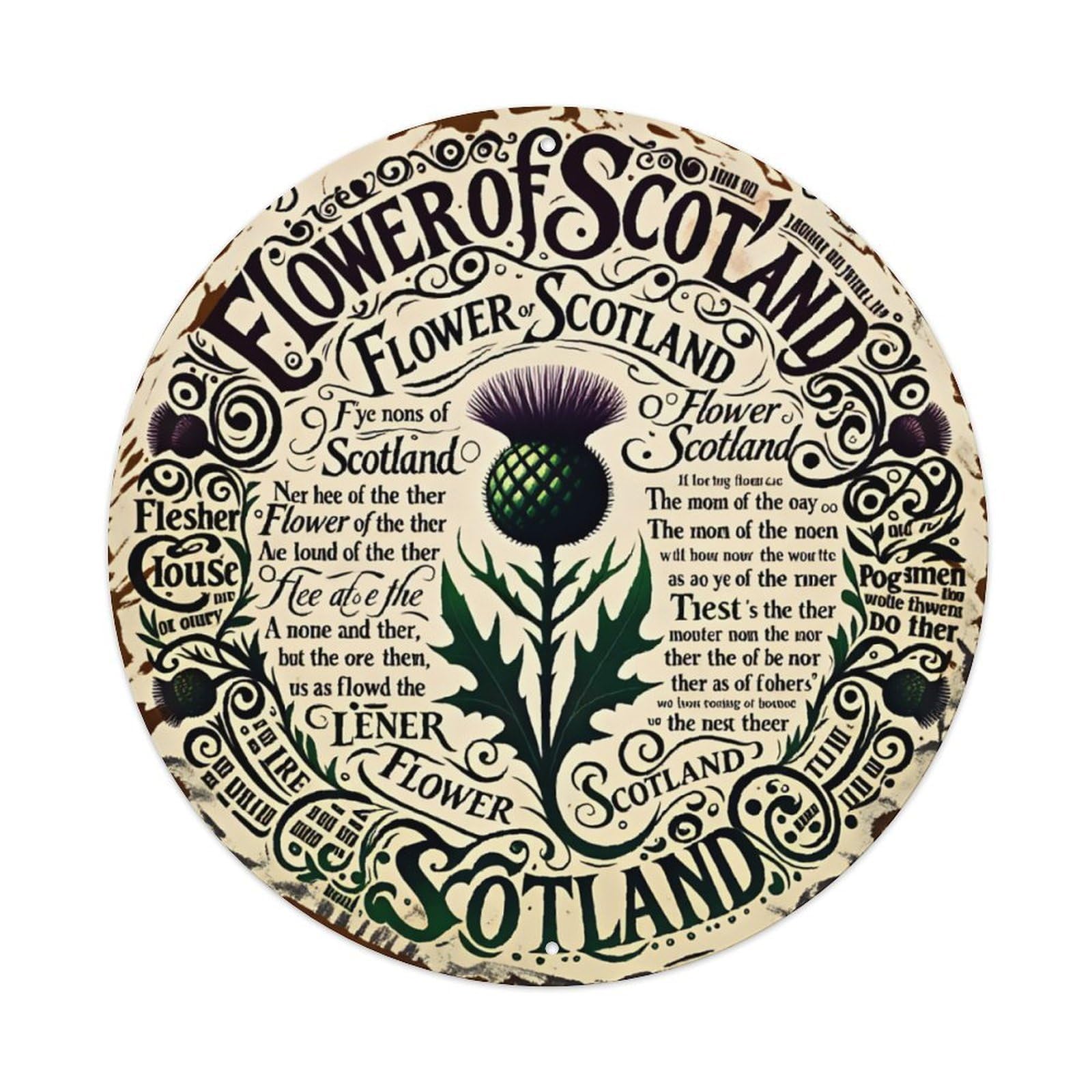Scottish Thistle Vintage Aluminium Metal Sign, Retro Wall Decor for Home, Bar, Garage & Farmhouse 20x20cm