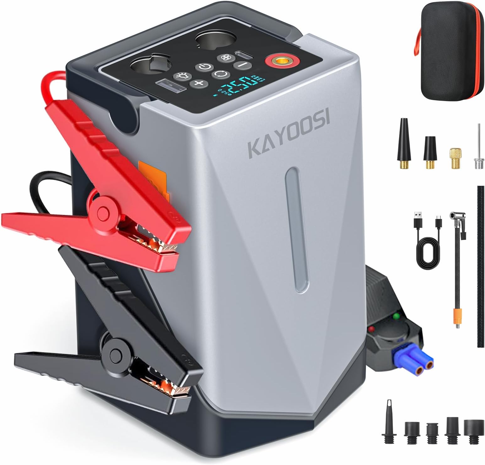 ACEZUK Booster Car Battery, 8000 A, 150 PSI, Tire Inflator, 26800 mAh, Starter with Air Compressor, 12 V Jump Starter for Vehicle (All Gas or 10L Diesel), 400 Lumens LED