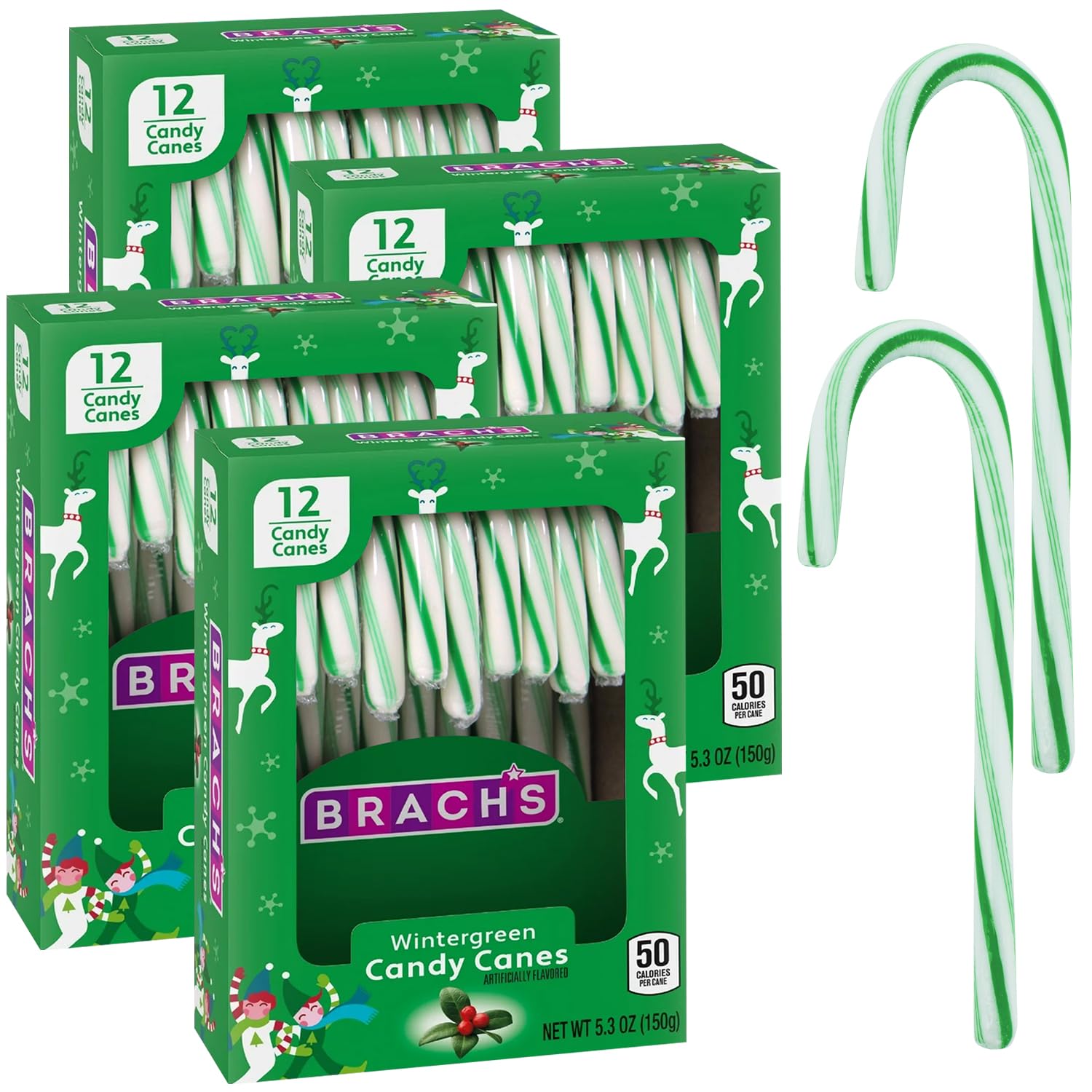 KATIES KANDY KORNER Brachs Wintergreen Candy Canes in Bulk 12 Each, Individually Wrapped Ideal Canes for Christmas Celebrations, Perfect Bulk for