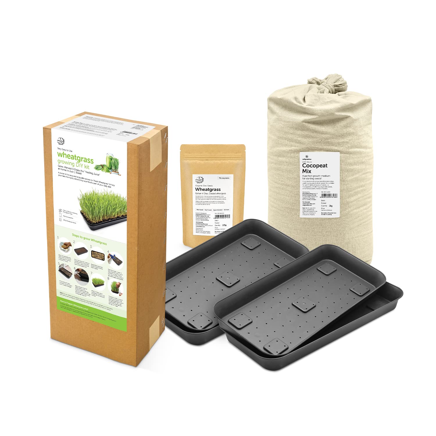 Complete Wheatgrass Growing DIY Kit | Microgreen Trays | Soilless Cocopeat Mix | Organic Wheatgrass Seeds (B0C3GXH2YD) Amazon Price History, Amazon Price Tracker