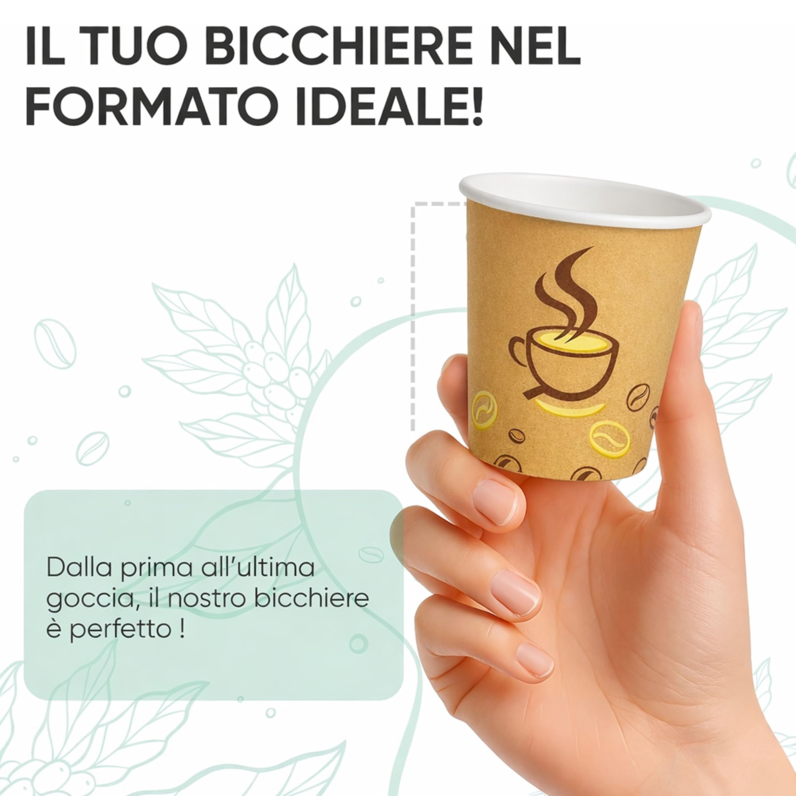 1000 Bicchieri di Carta da 120ml, Colore Avana e Grafica Caffè - Rivestimento Interno Impermeabile, Perfetti per Bevande Calde - Biodegradabile, Look Professionale - Per Bar, Ufficio, Eventi