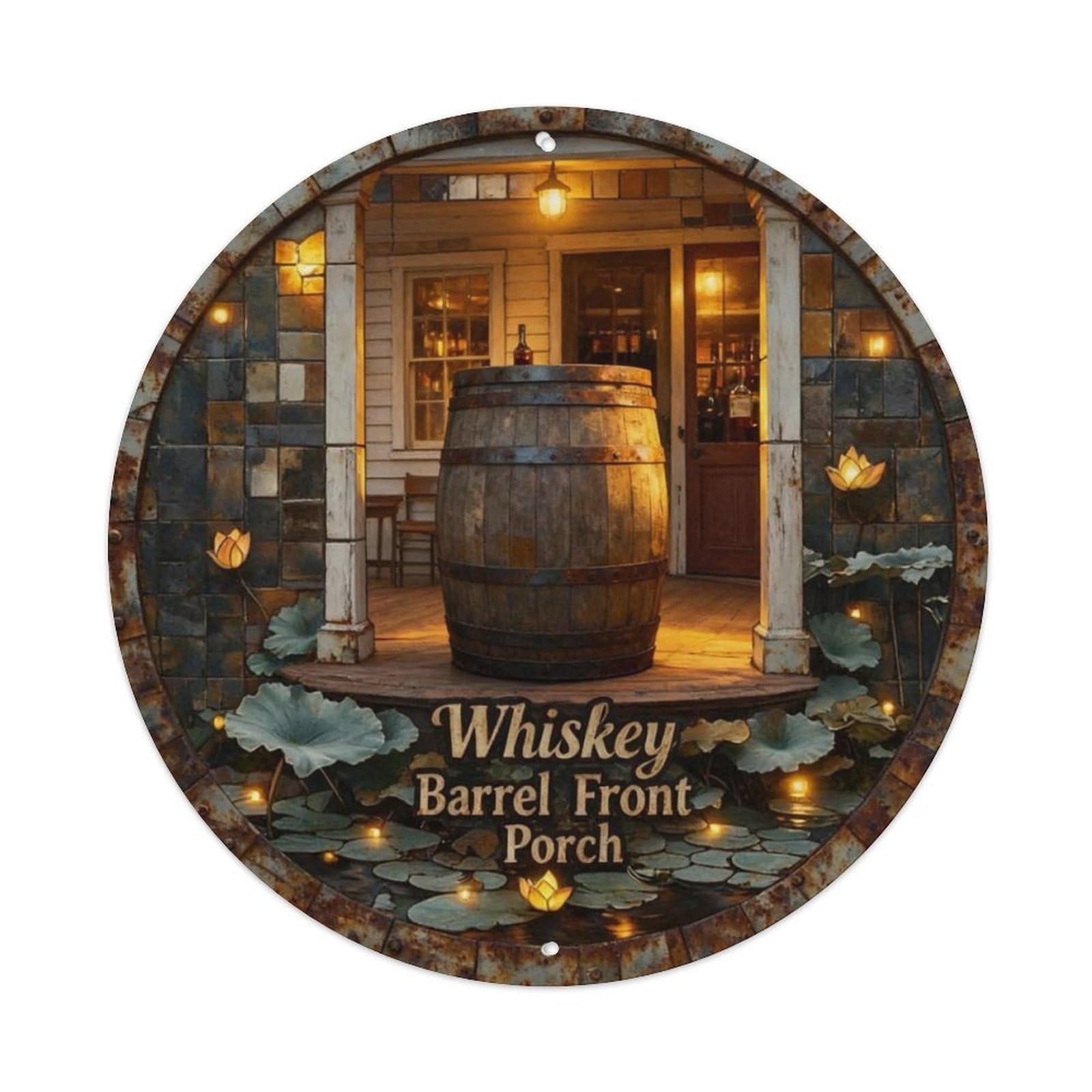 Whiskey Barrel Front Porch Metal Tin Sign Plaque