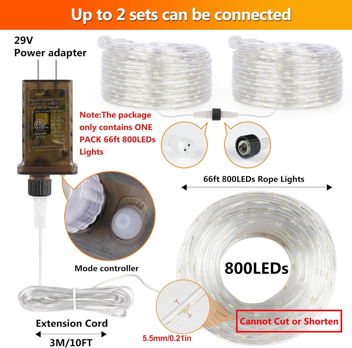 OMIKA Connectable 66FT 800 LED Thin Rope Lights Outdoor, Warm White Fairy Lights Plug in, Outdoor String Light Waterproof Decorative Lighting for Deck Patio Yard Garden Pathway Camping Indoor Decor