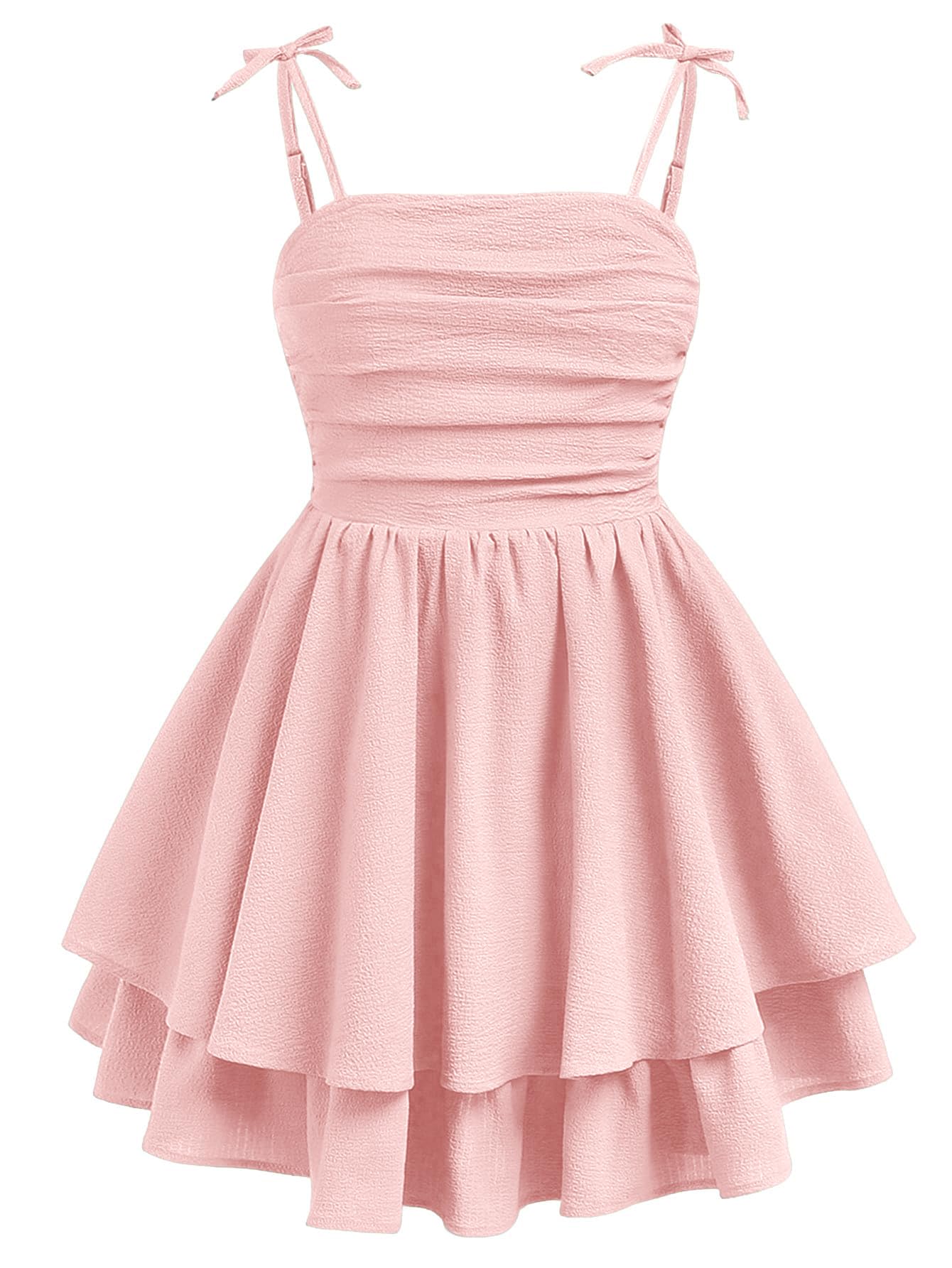 SHENHE Girl's Smocked Ruched A Line Swing Dress Layered Tie Shoulder Flowy Cami Short Dress