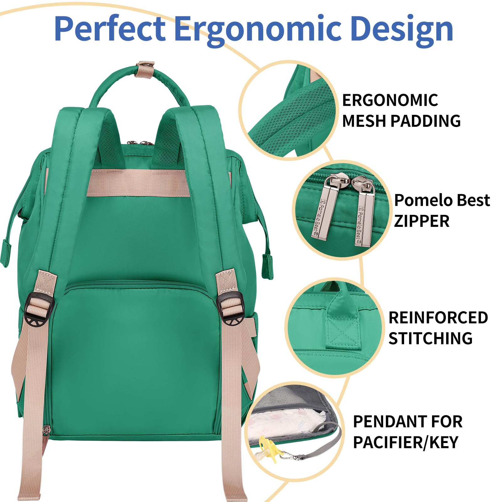 Pomelo Best Zaino Mamma Multifunzione Neonato Fasciatoio Bambino Impermeabile Borsa Stoffa Grande capacità con Materassino fasciatoio, 2 tasche isolanti bottiglia per Viaggiare