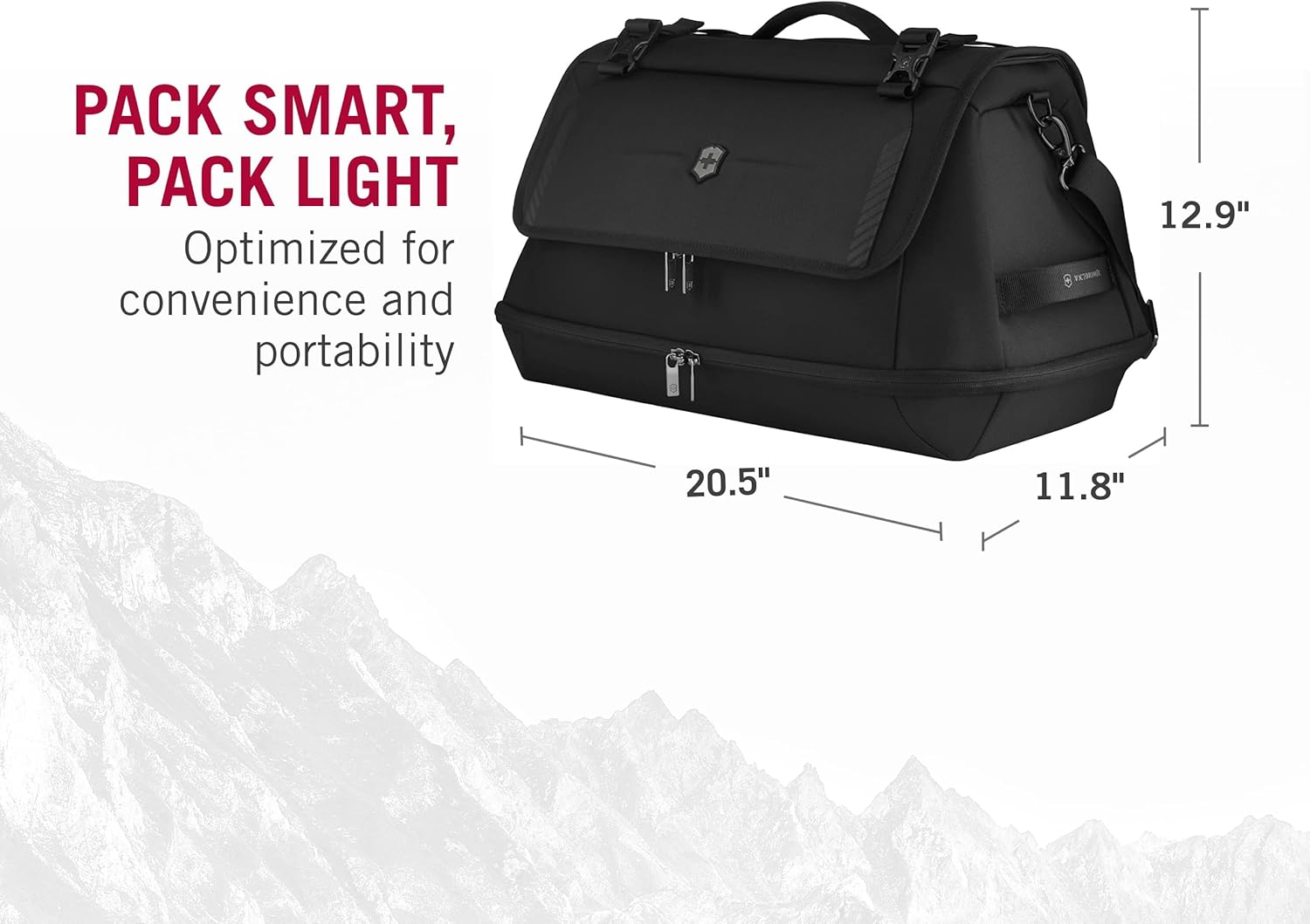 Victorinox Crosslight Duffel - Lightweight Duffel Bag Made from Recycled Materials - Premium Travel Essentials - Travel Bag Includes Adaptive Interior - Black - Image 5