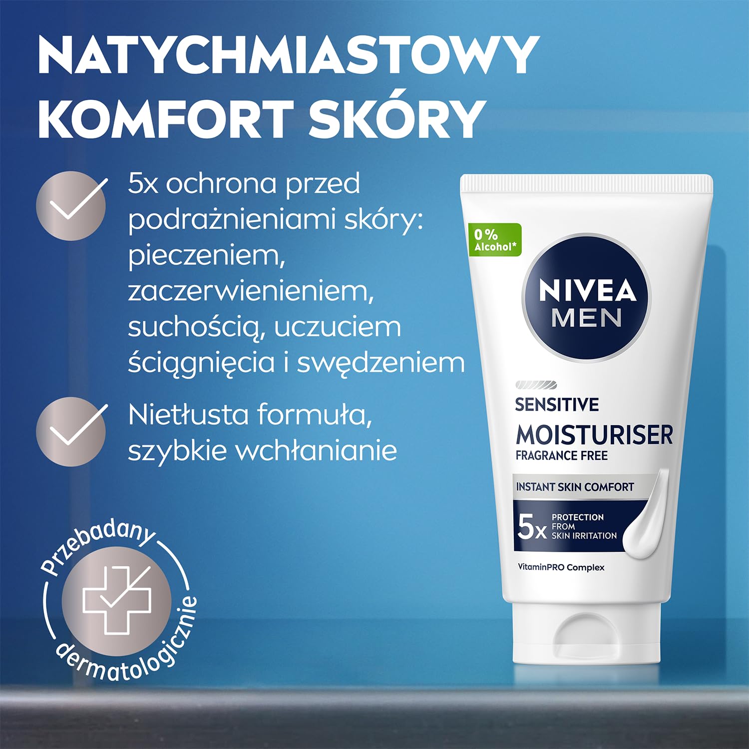 NIVEA MEN Sensitive krem nawilżający do twarzy męski – skóra wrażliwa, pantenol, witamina E – 50 ml