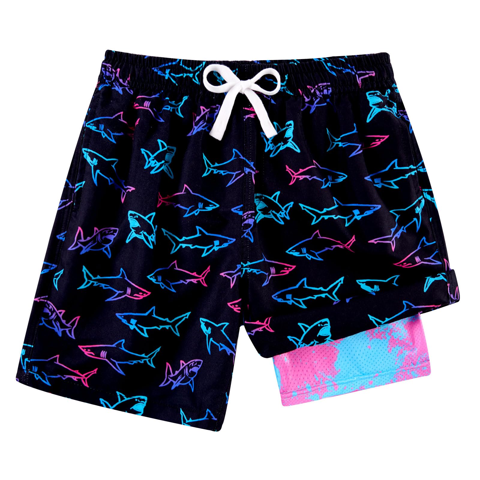 Fanient Badeshorts Jungen Badehose Kinder Kompression Liner Badeshorts Schnelltrocknend Schwimmhose mit Boxershorts Liner 8-18 Jahre