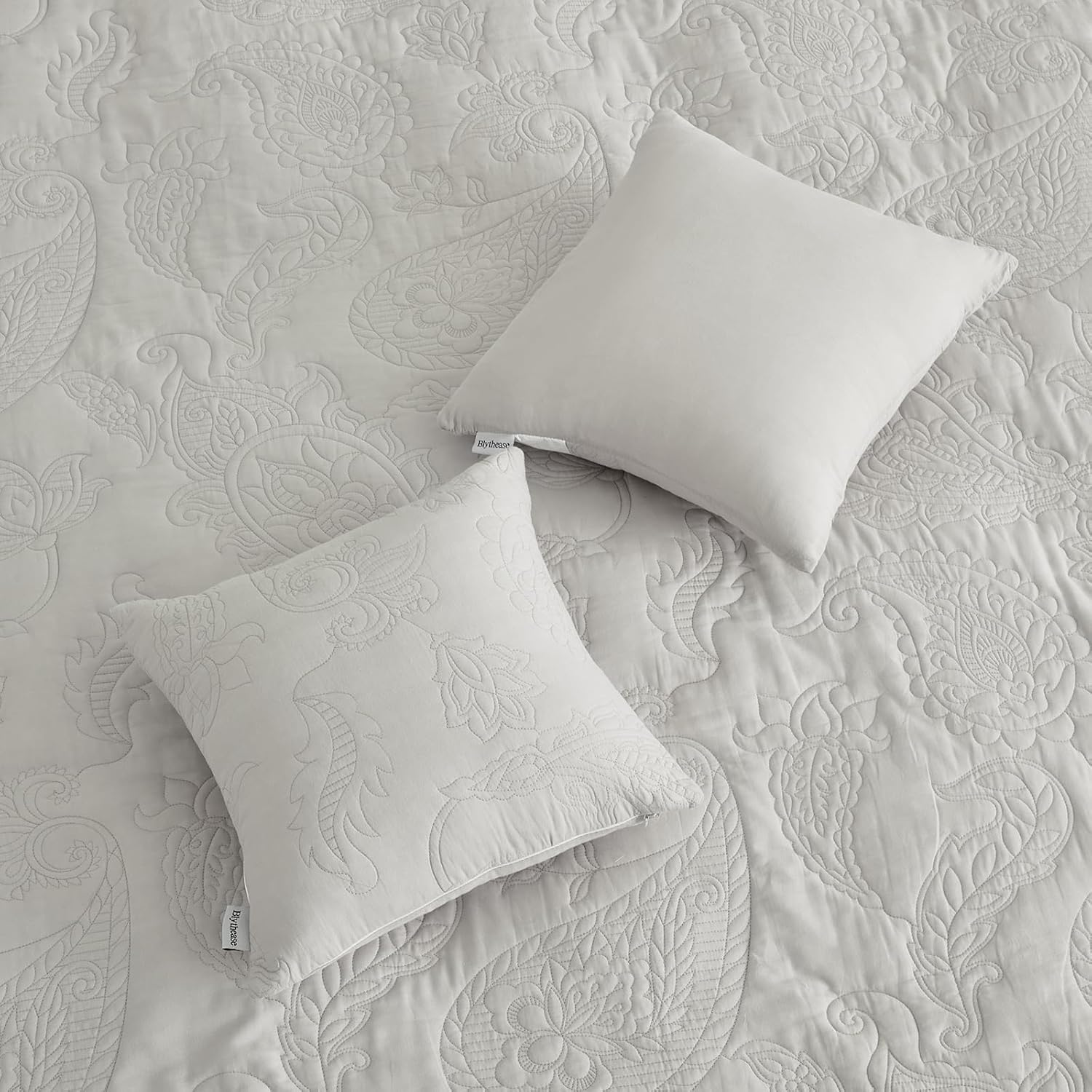 Oversized King Bedspread Cotton 128x120 Extra Wide, Reversible Paisley Pattern Design, Lightweight Bedding Cover, 5 Piece Set, Grey - Image 6