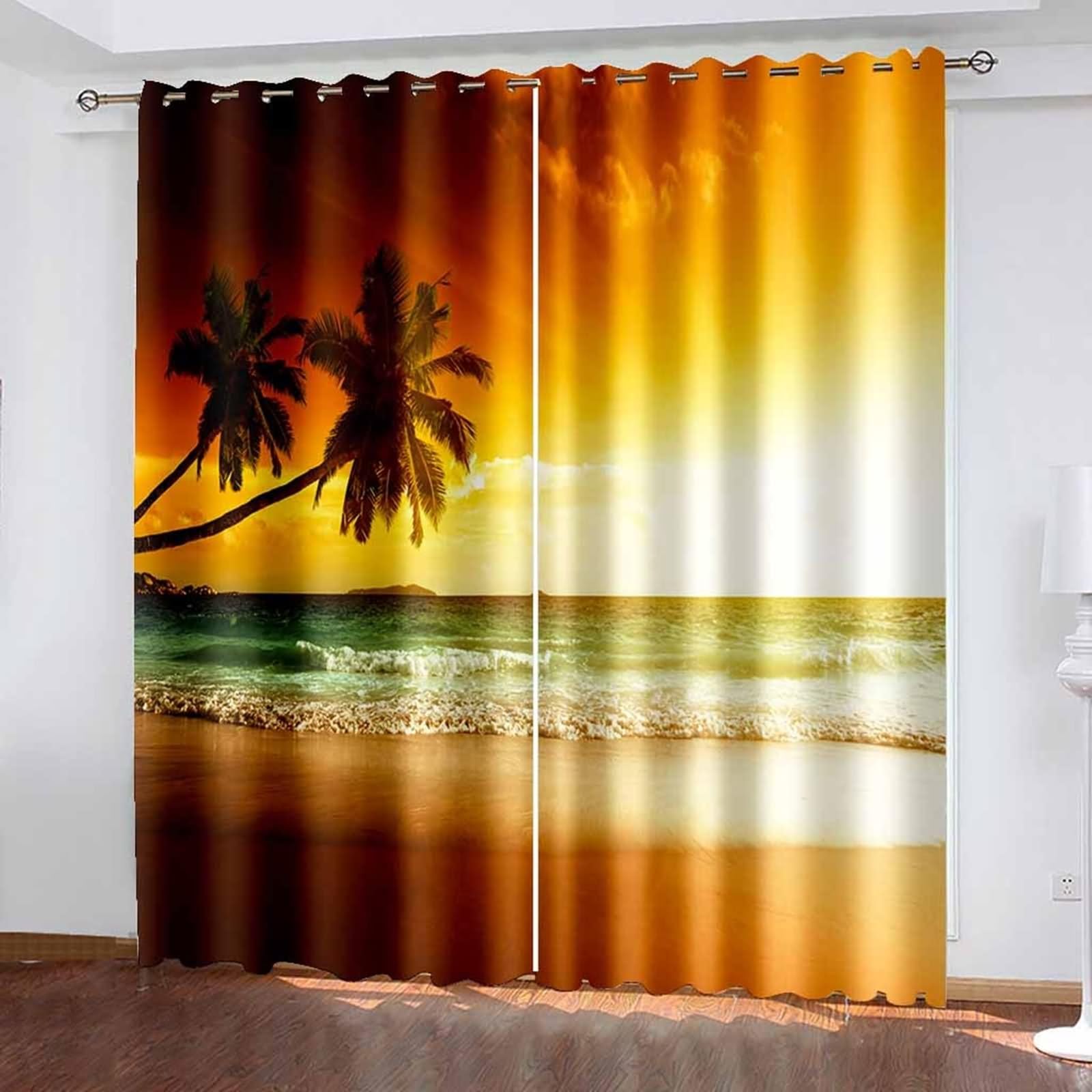 Wewnętrzna zasłona okienna, żółta pomarańczowa wschód słońca zasłona okienna poliester 2 panele 172 x 160 cm