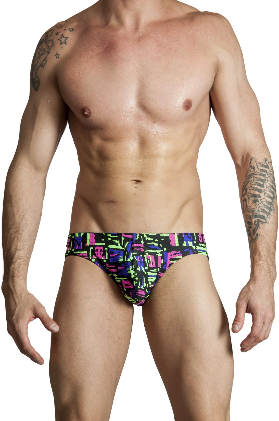 Gary Majdell Sport Mens Space Invaders Print Contour Pouch Bikini Swimsuit Large