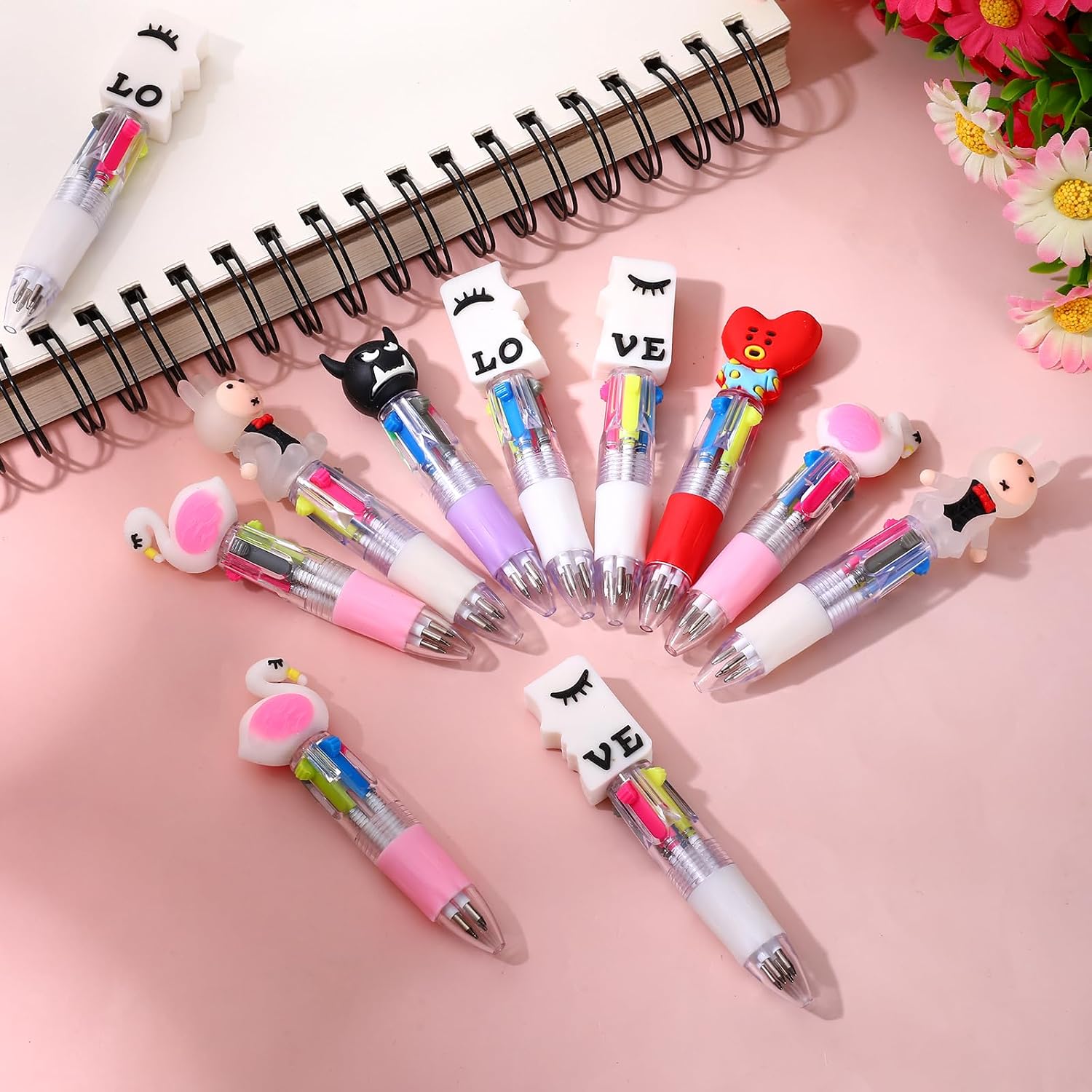62 PCS Kawaii Multicolor Ballpoint Pens, Cute 4-in-1 Colors Pens Prizes for Classroom School Office, Perfect Return Gifts for Birthday Party Favors, Fun Rewards for Students
