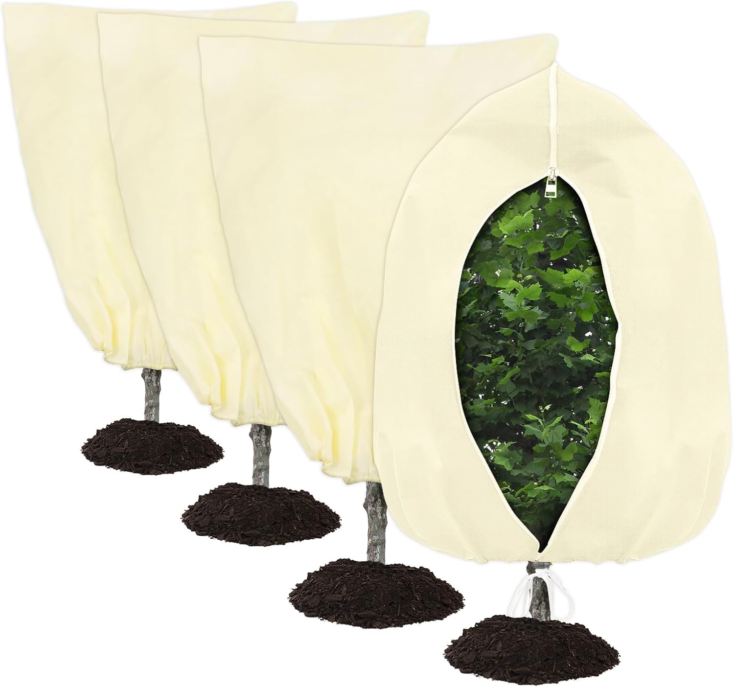 Paquete De 4 Mantas Antihielo para Plantas - Cubiertas De Invierno De 81 X 122 Cm, Tela Protectora De 68 G/m² para árboles, Arbustos Y 4 Pack 48”W x 71”H Circular