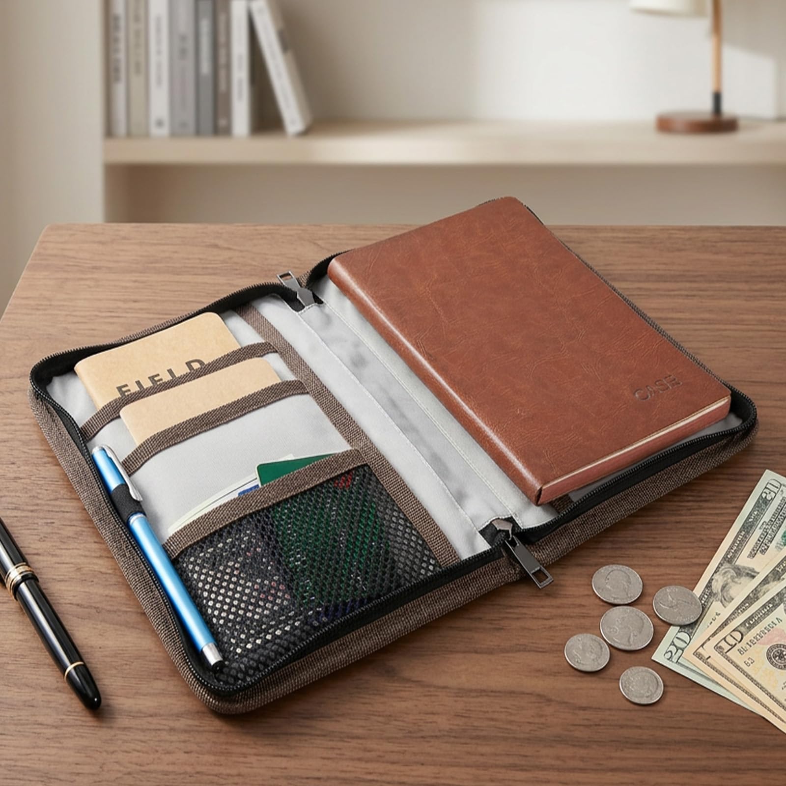 Custodia classica in tela cerata con chiusura lampo, per diario, per appunti di campo, copertura impermeabile per blocco appunti da 18 x 25 cm, notebook B5 Travelers (marrone scuro)