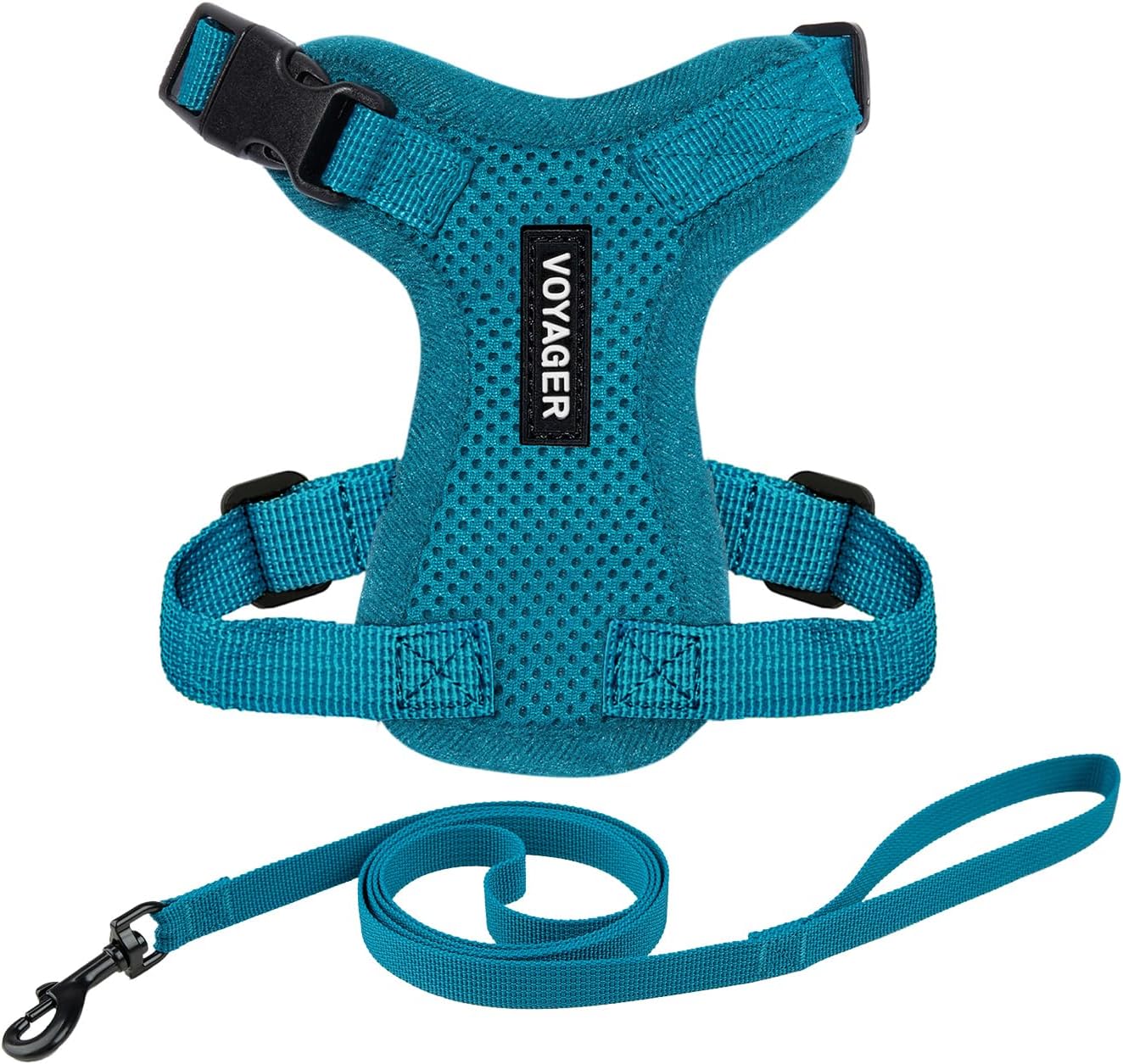 Voyager Escape-Proof Step-in Lock Cat Harness & 5ft Neoprene-Handle Leash Set All-Weather Mesh with Reflective Stitching for Small to Large Cats by Best Pet Supplies, Turquoise, XXS