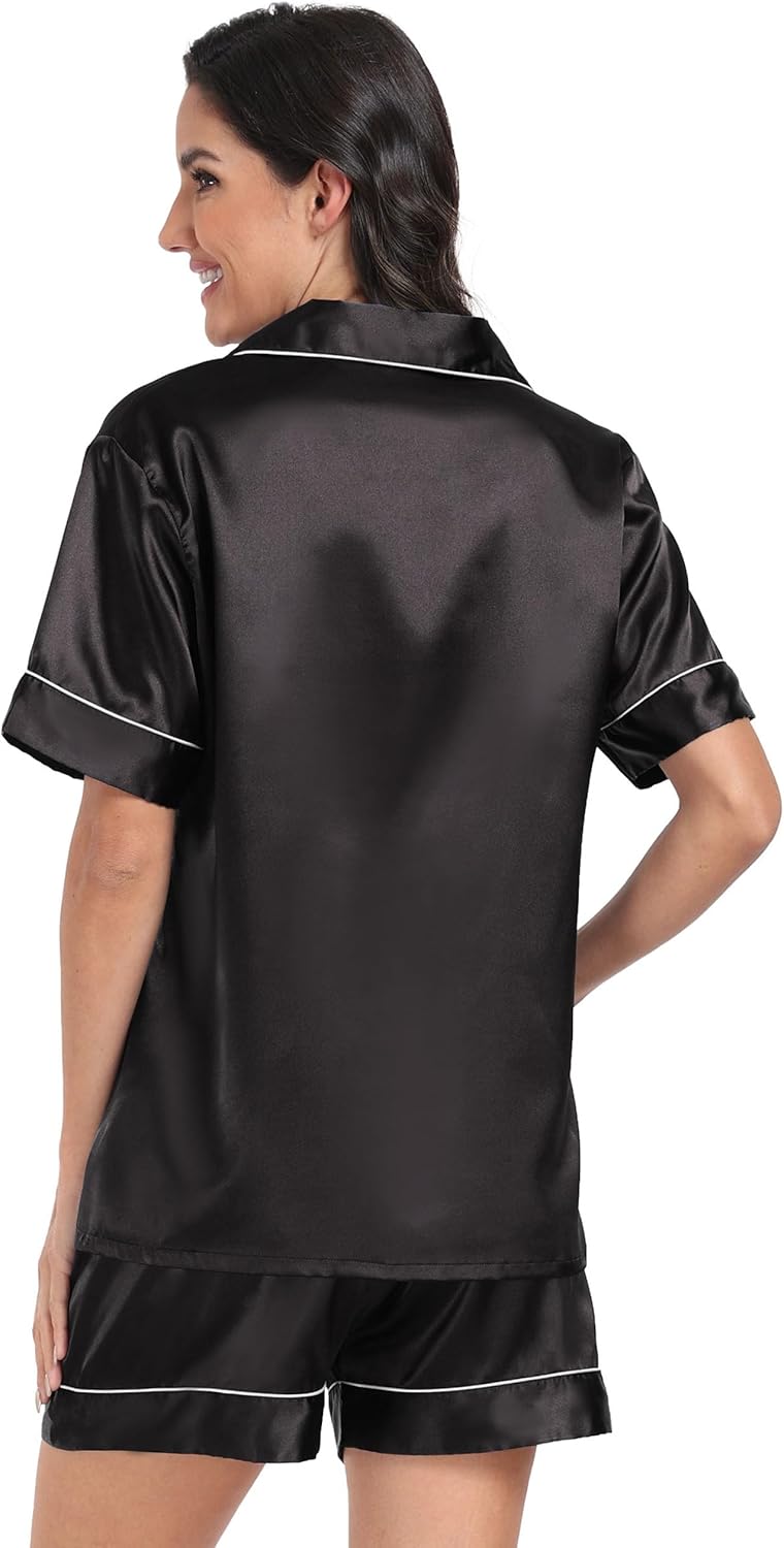 Super Shopping-zone Women's Satin Pajama Set Silk Pjs Button Down Pajamas Short Sleeve Sleepwear Lounge Set - Image 6