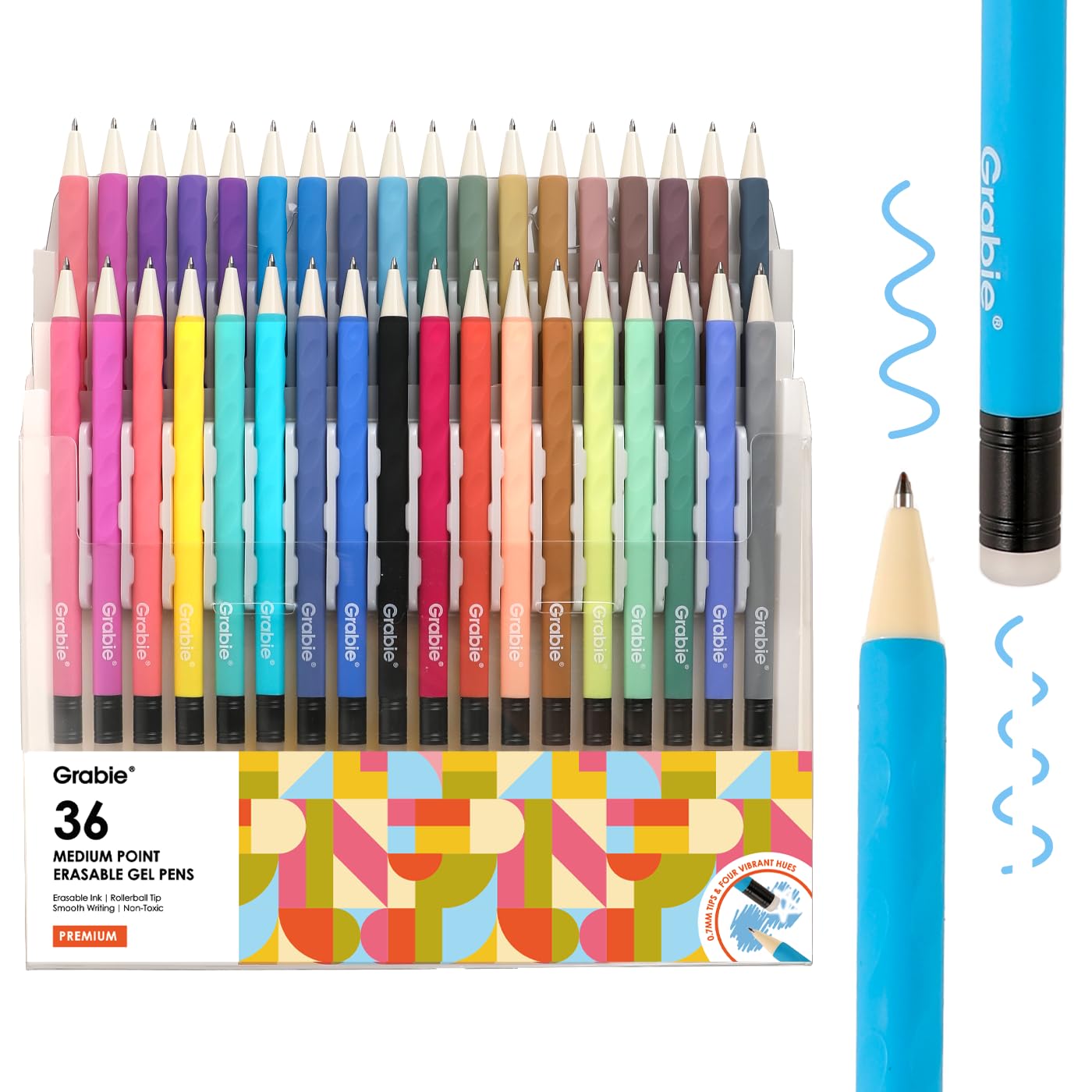 Grabie® Bolígrafos de gel borrables, 36 colores borrables, para hacer desaparecer los errores, tintas de colores surtidos para planificar la escritura y dibujar, bolígrafos de gel para colorear