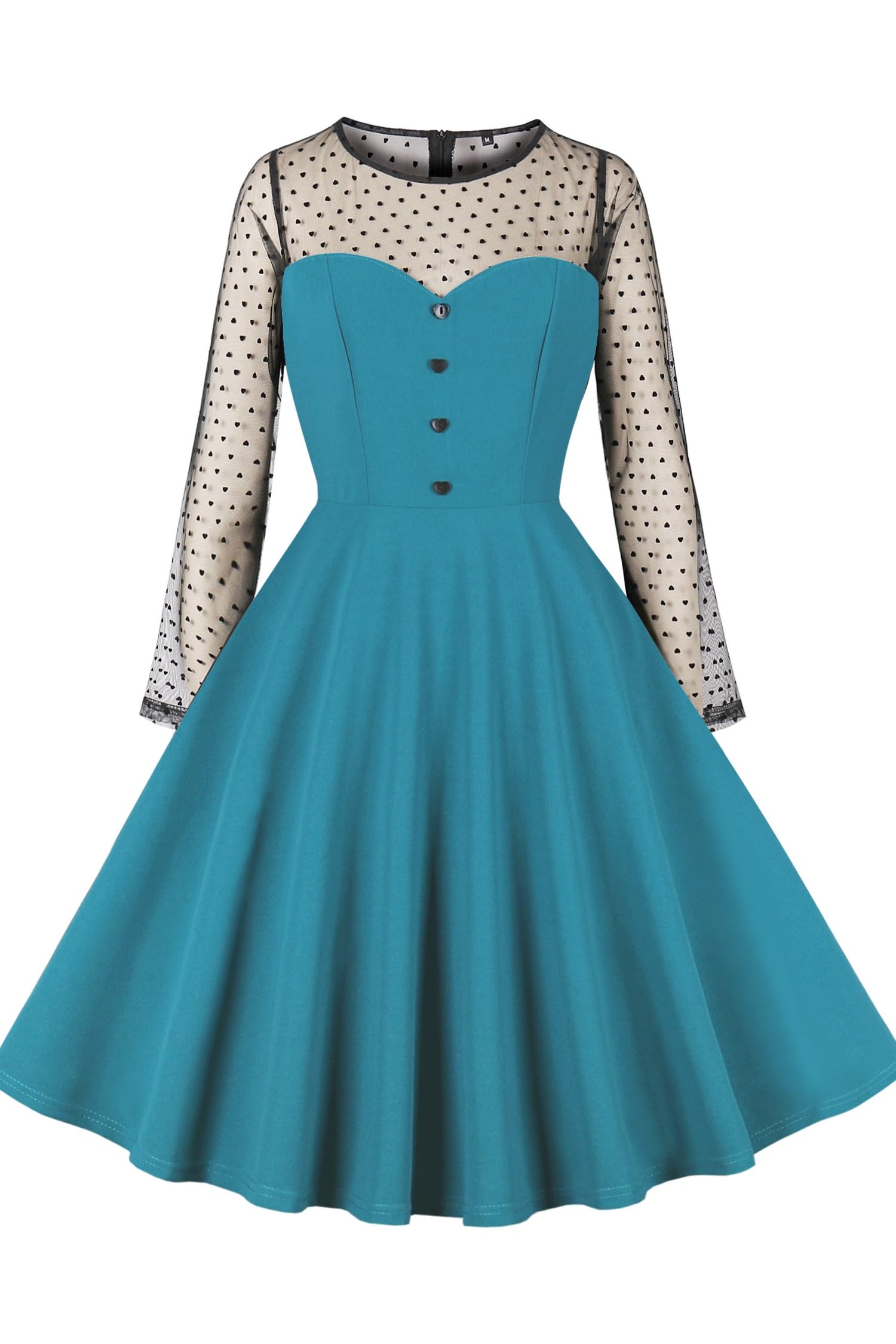 AXOE Dames Vintage A-Line Jurk Jaren 50 Stijl Hart Flock Tule en Kreukvrij Tricot Feestjurk Zomerjurk Casual Elegante Jurken met Onzichtbare Rits Zwart, Maat 38, S