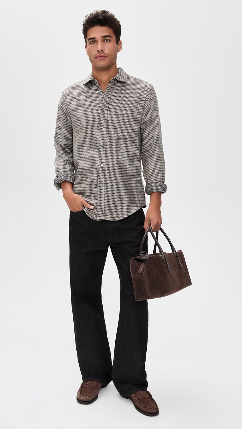 Portuguese Flannel Men's Abstract Pied Poule Button Down Shirt - Image 5