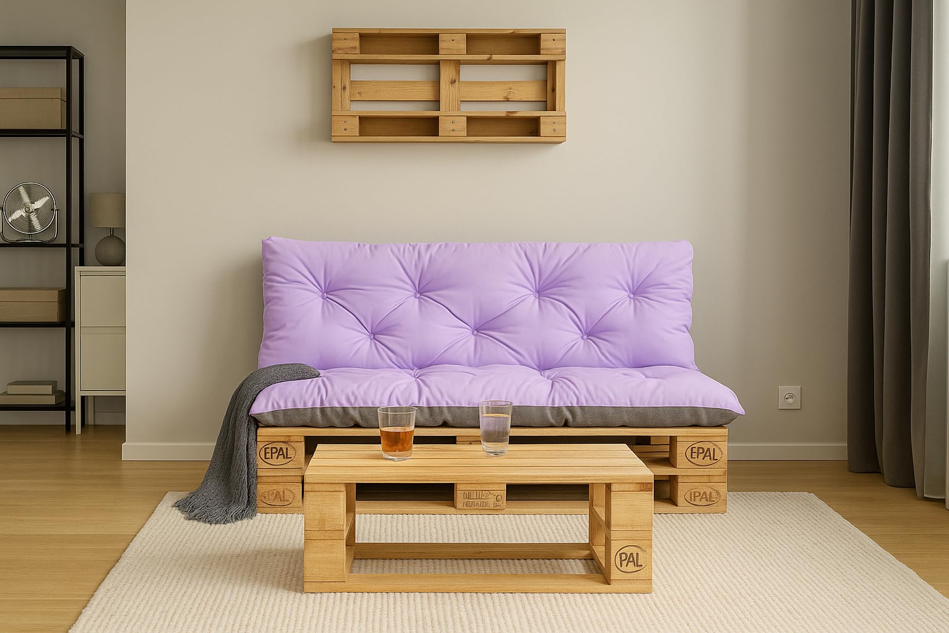 Cuscini pallet, Cuscini per pallet esterni/Cuscino Euro Pallet, Cuscino Divano, Cuscino Soggiorno da Giardino (Set:120x80+120x60cm, Nero)