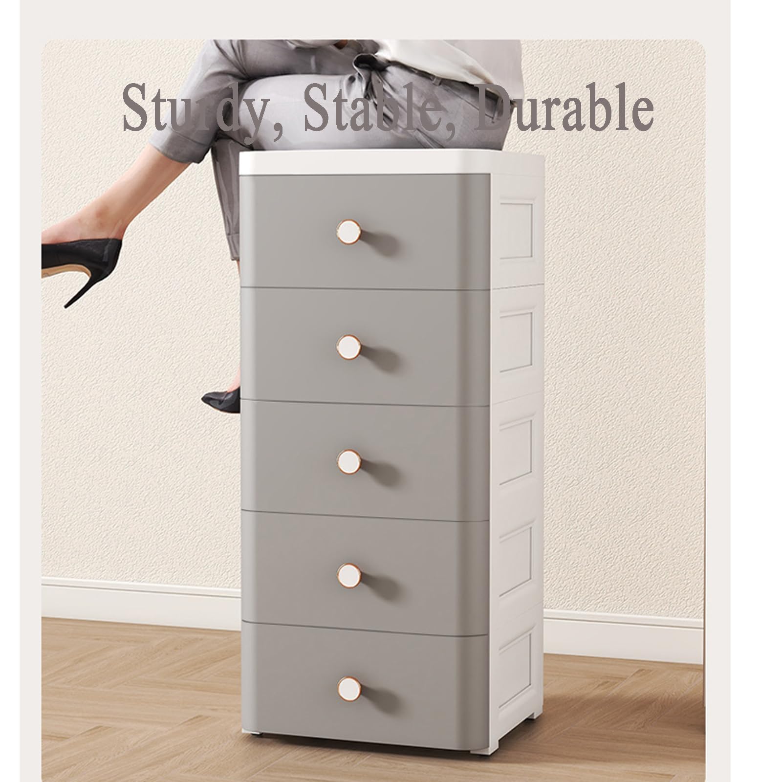 Cajonera de plástico con ruedas para ahorrar espacio, color blanco, 25 cm
