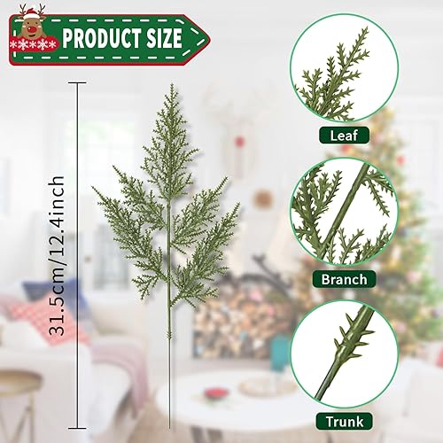 Vista 2 de 24PCS Artificial Pine Needles Branches 12.4" Christmas Greenery Stems Green Plants Fake Pine Sprigs Faux Pine Leaves Picks Crafts Sprays for Xmas