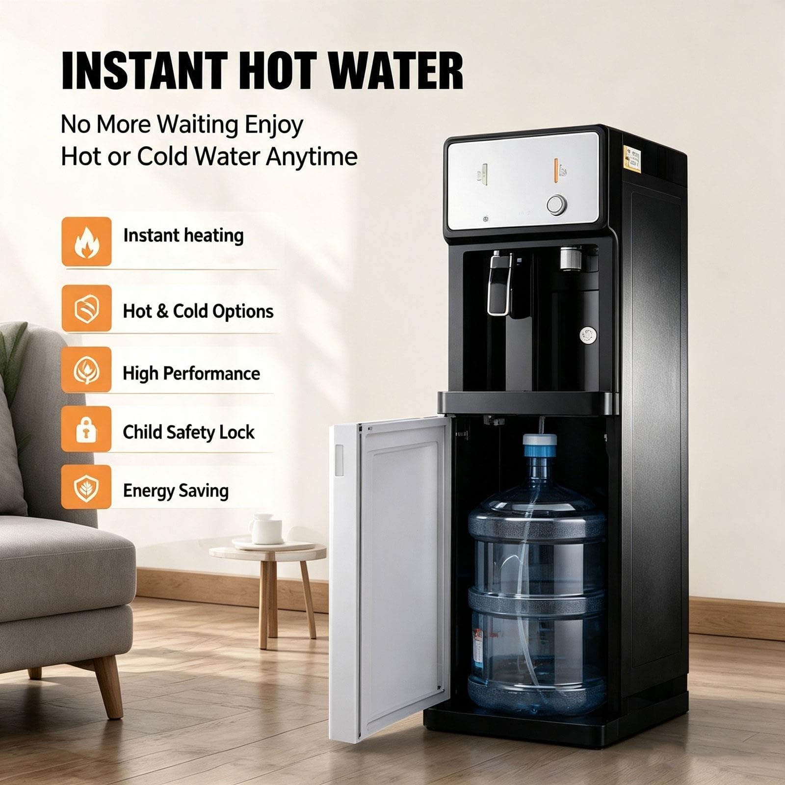 Distributore Acqua a Pavimento Indipendente con Indicatore Livello | Autonomo, controllo visivo della disponibilità, rifornimento semplice, compatibile con grandi contenitori