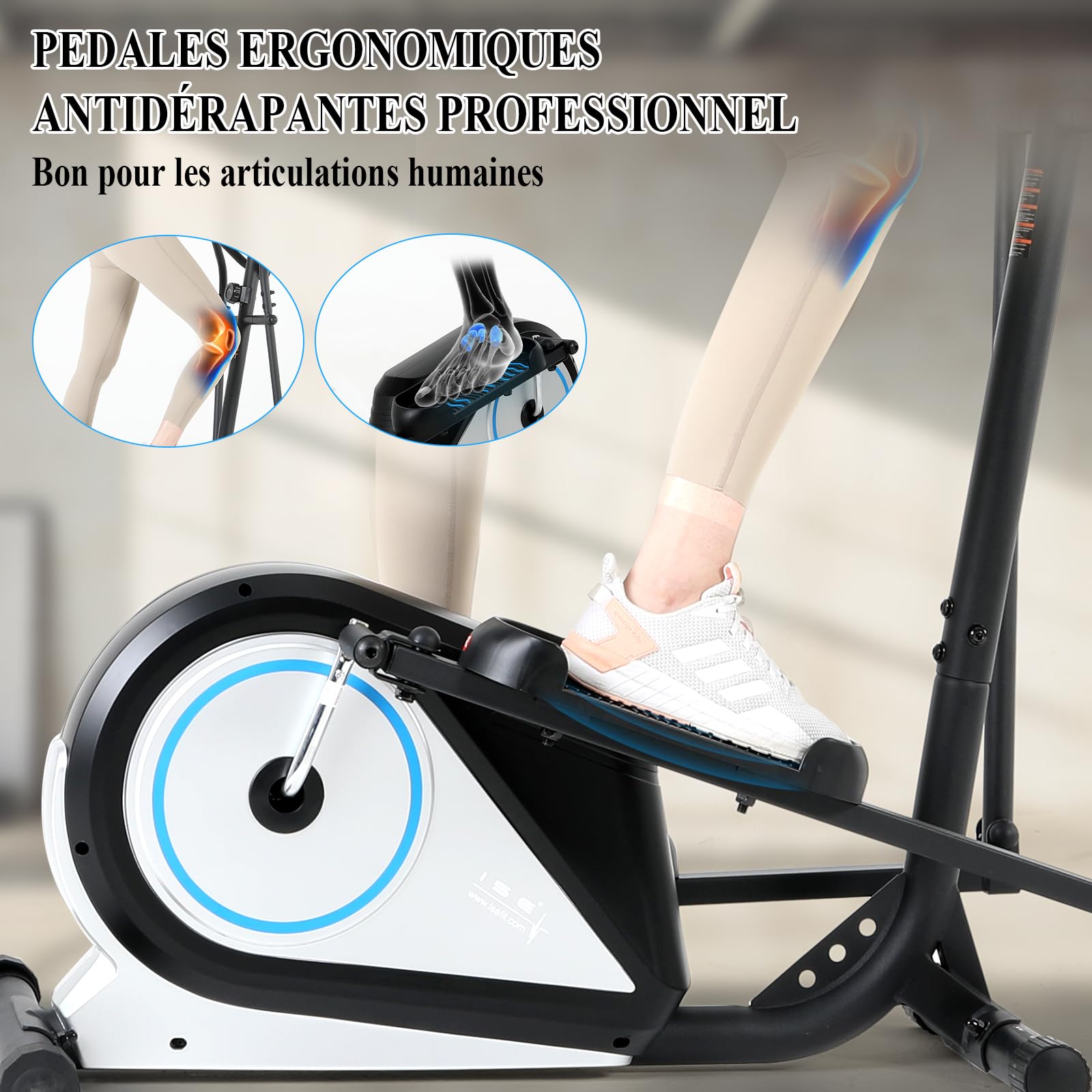 ISE Vélo Elliptique d'Appartement Magnétique, Vélos Elliptiques Maison/Bureau, Ecran LCD, avec 8 Niveaux Résistance, Affichage LCD Impulsion, Volant d'Inertie Magnétique, Velo Elliptique Cardio