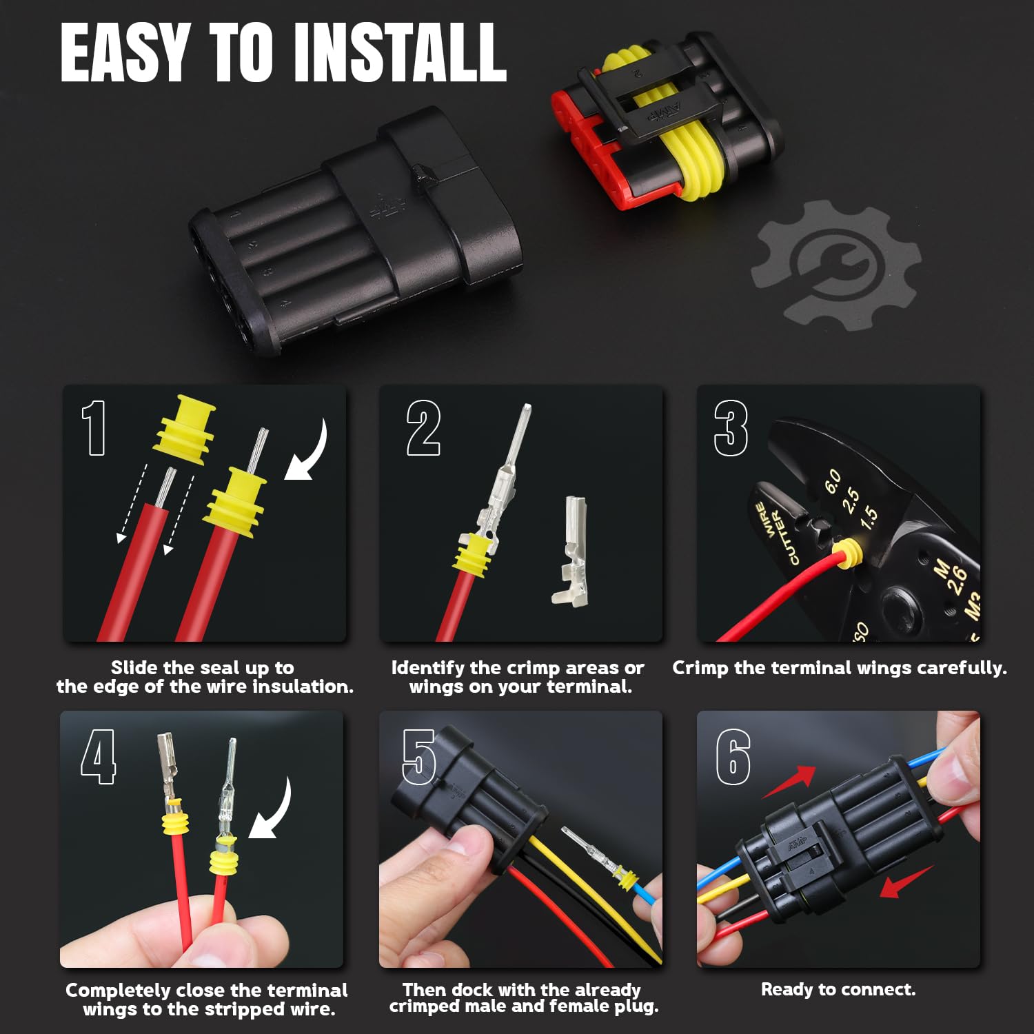 TMH 622 Pcs 1/2/3/4/5/6 Pin Electrical Connector Kit 22-16 AWG, Automotive Electrical Wire Terminal Connectors Male&Female Pin Automotive for Car Truck Motorcycle Marine Boat