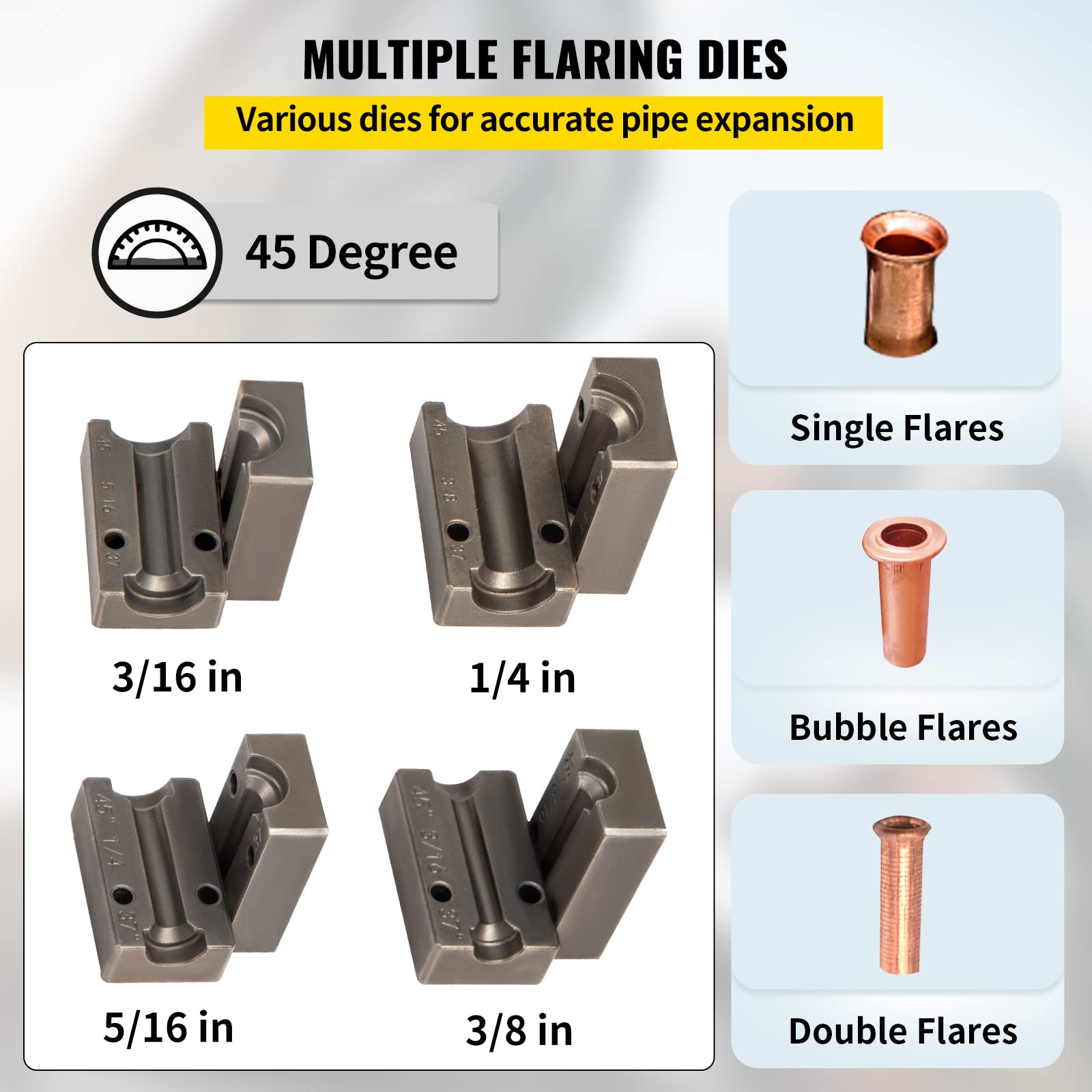 VEVOR Strumento per svasare linea freno, svasatore singolo doppio bolla 45 gradi per tubi 3/16", 1/4", 5/16", 3/8", adatto per linee metallo morbido rame