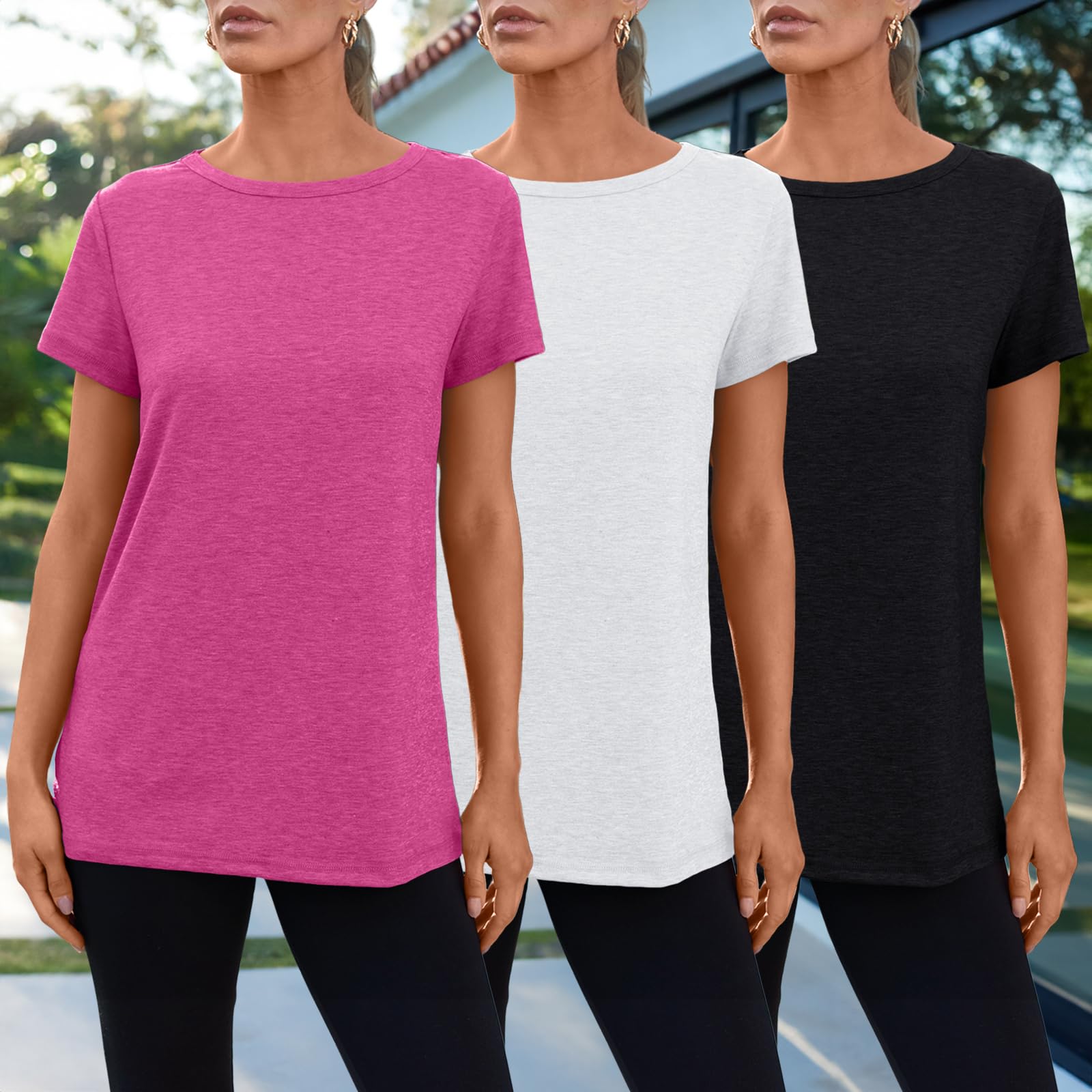 SUNBS Womens 3 Pack T-Shirts Short Sleeve Summer Tops Fashion Basic Tees Comfy Casual Vacation Outfits Workout Clothes 2026