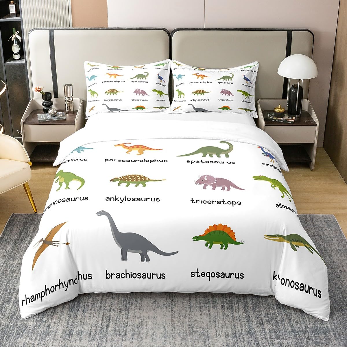 Homewish Kids Dinosaur 100% Cotton Duvet Cover Boys Double Dinos Bedding Set,Dinosaur Room Decor for Boys,Set of Ancient Dinosaur Comforter Cover,Jungle Animal Bed Sets with 2 Pillowcases — image 1